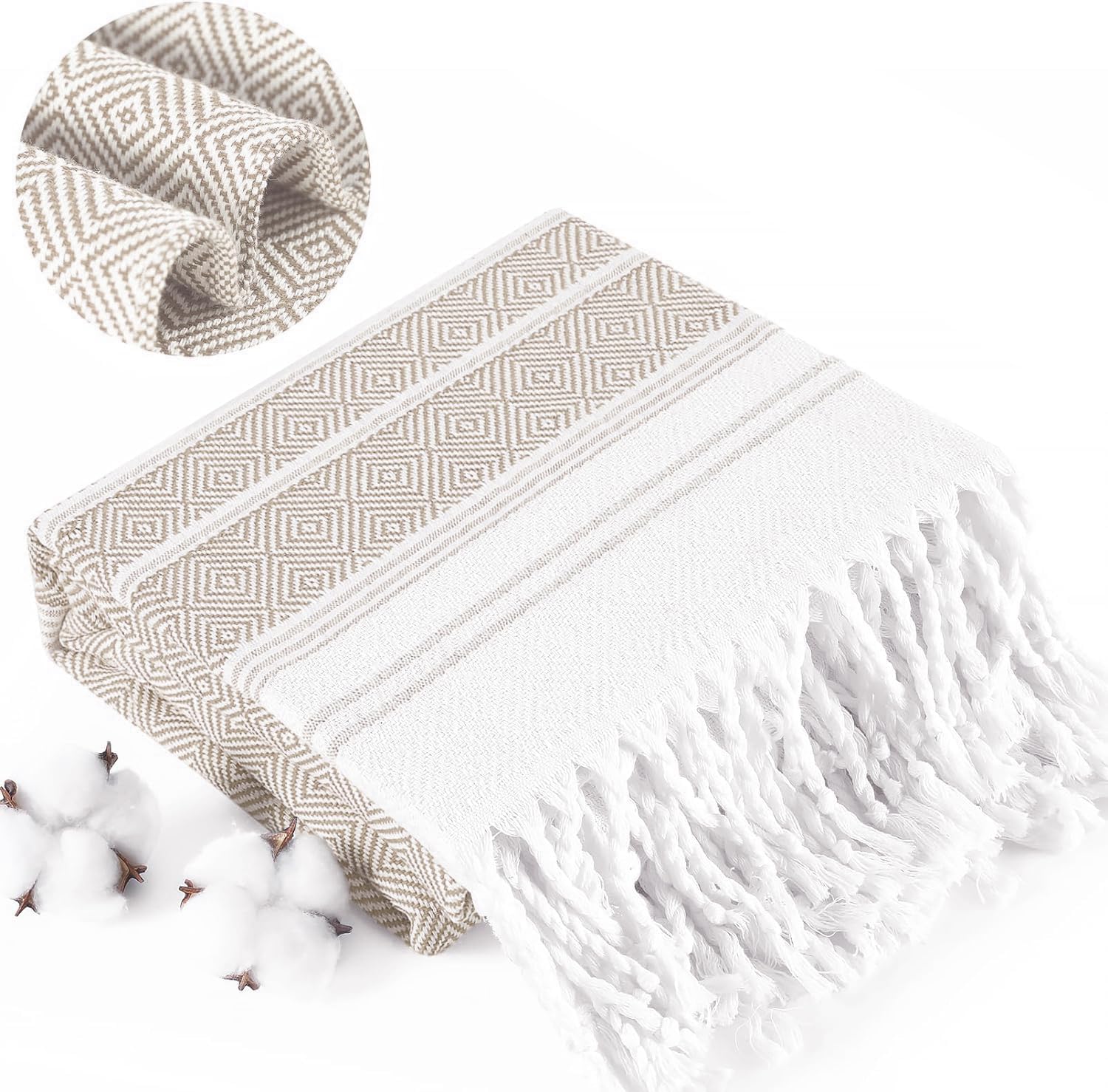 Boho Beige Throw Blanket Bedroom Living Room Accessories Sofa Couch Chair Essent...