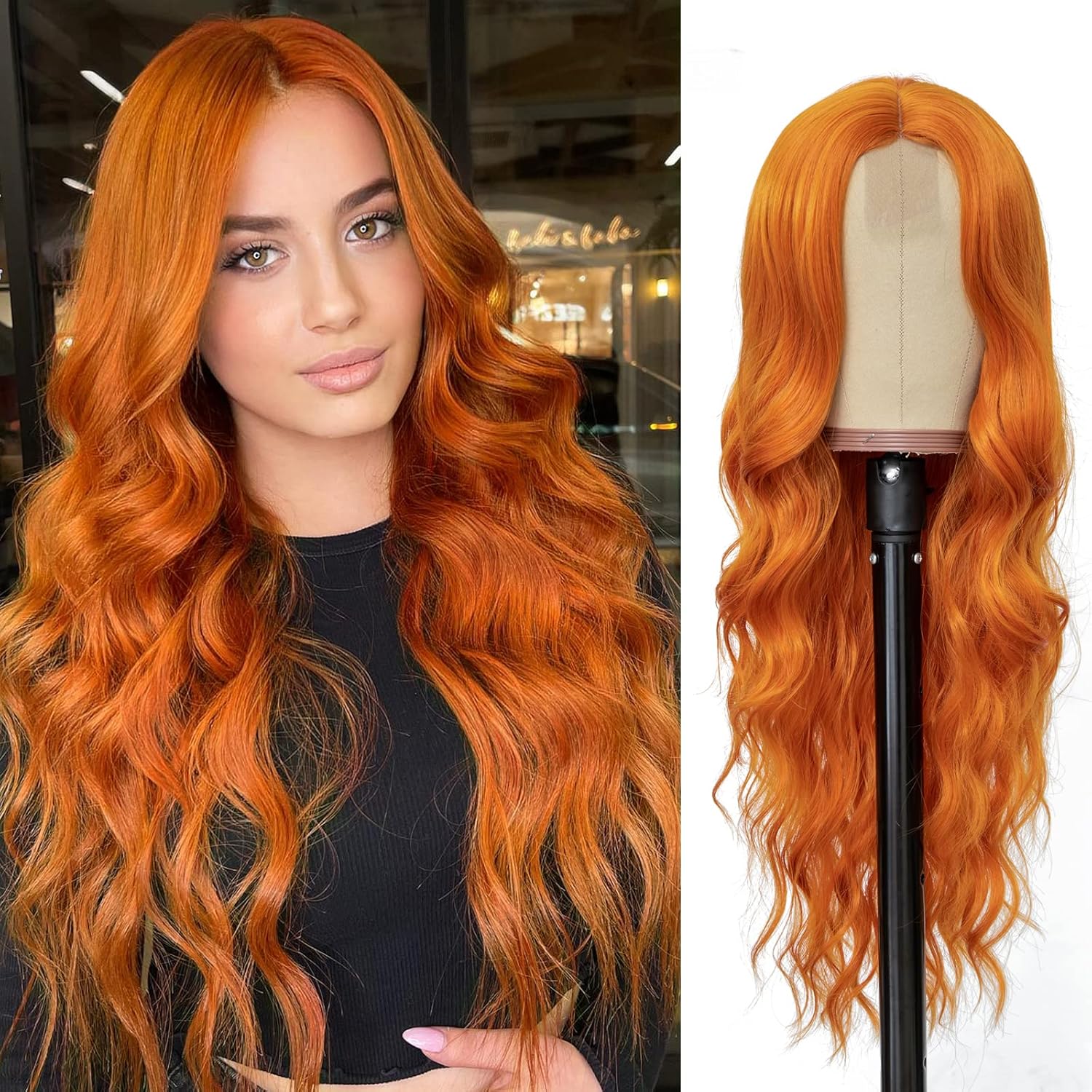 NAYOO Wigs for Women, Special 26'' Long Orange Ginger Wavy Wig, Innovative Natur...