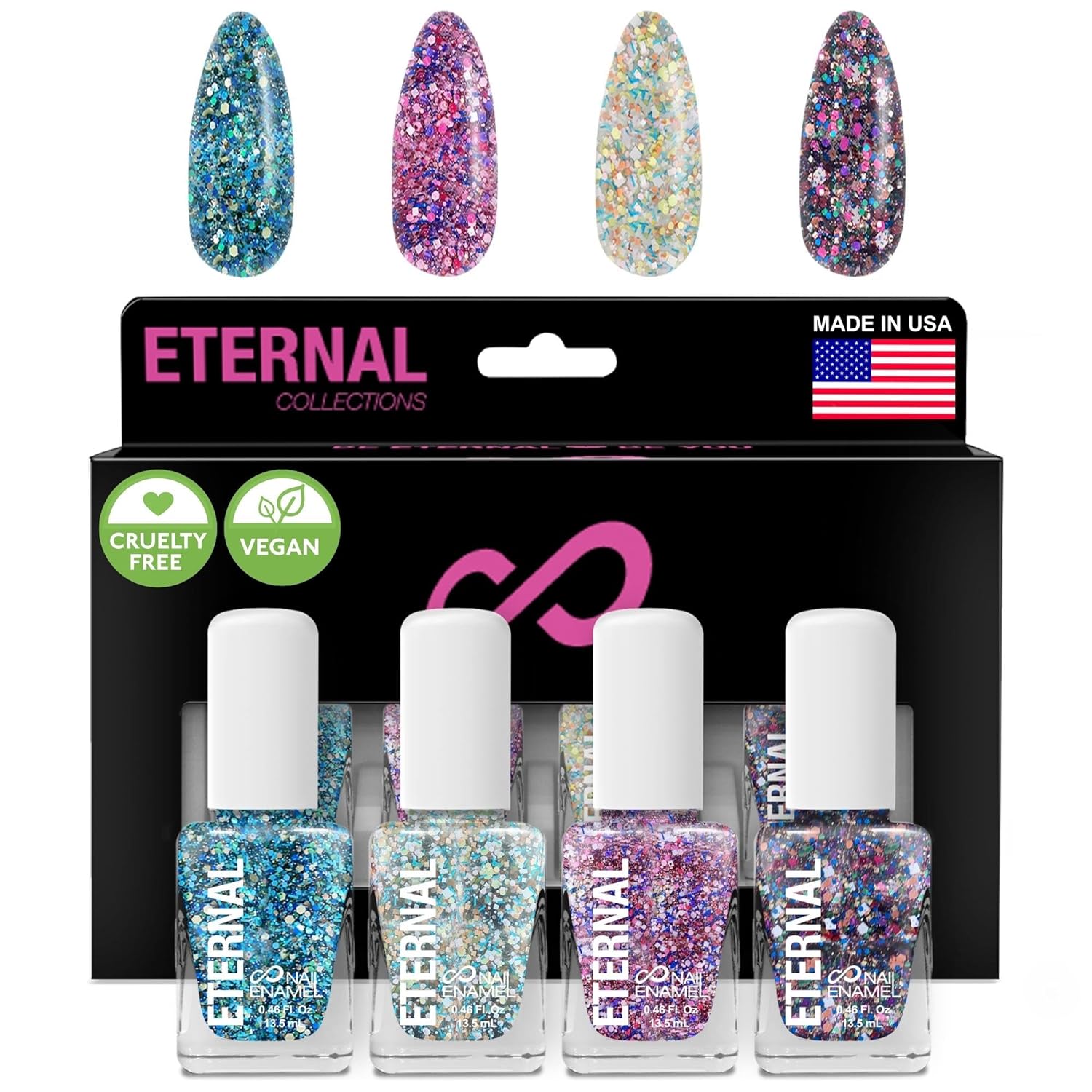 Eternal Glitter Nail Polish Set for Women (CONFETTI PARTY) - White Nail Polish S...