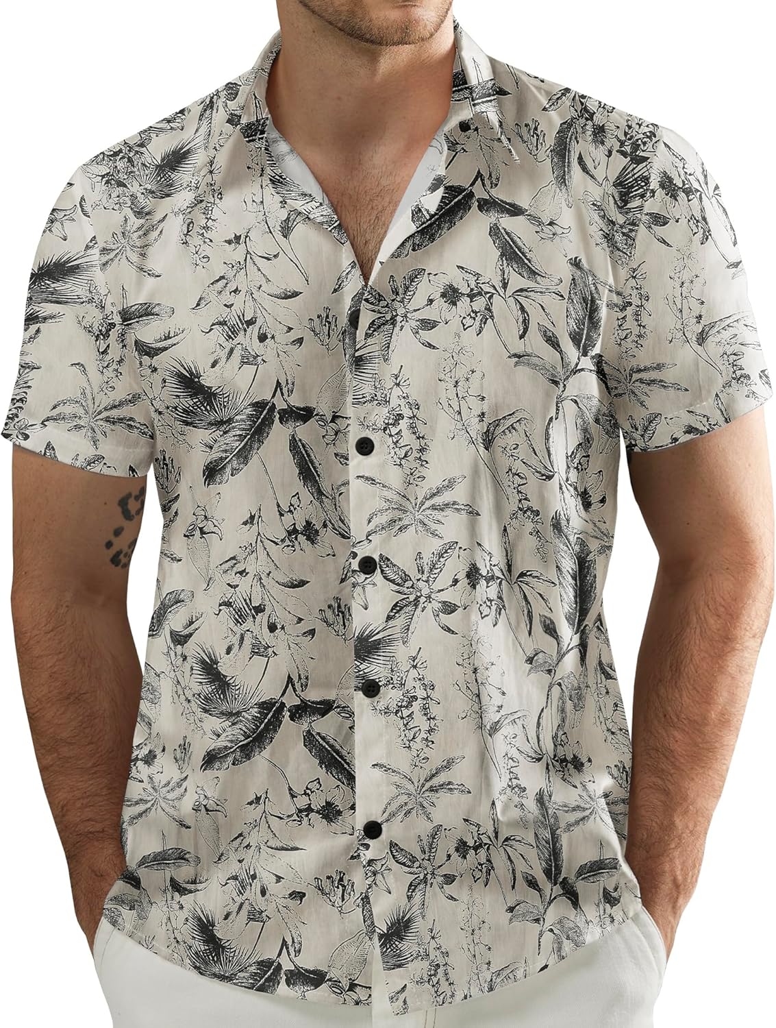 JOGAL Men's Shirt, Special Flower Cotton Button Down, High-Quality Short Sleeve...