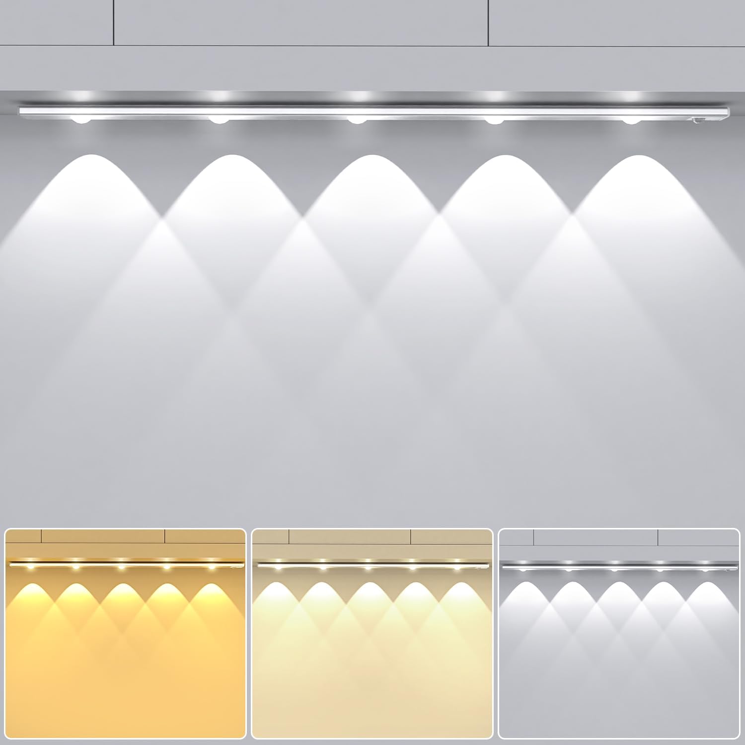 OUILA Motion Sensor Under Cabinet Lights 55cm, 1950mAh Dimmable Under Cabinet Ki...