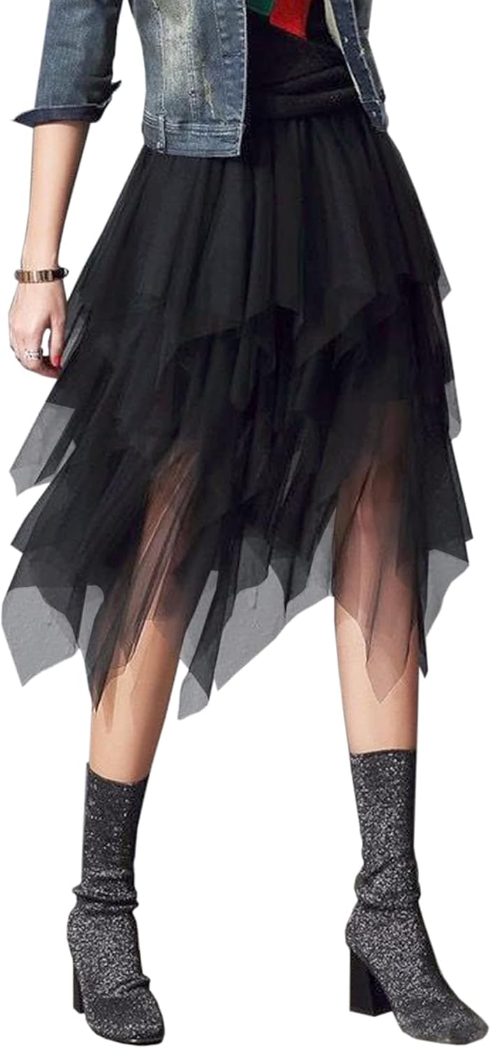Women's Tulle Skirt, Special 3 Layered High Low Asymmetrical Skirt, Innovative M...