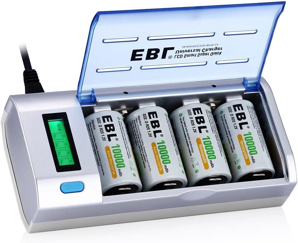 EBL LCD Universal Battery Charger and Discharger with 4 x Ni-MH Rechargeable D B...