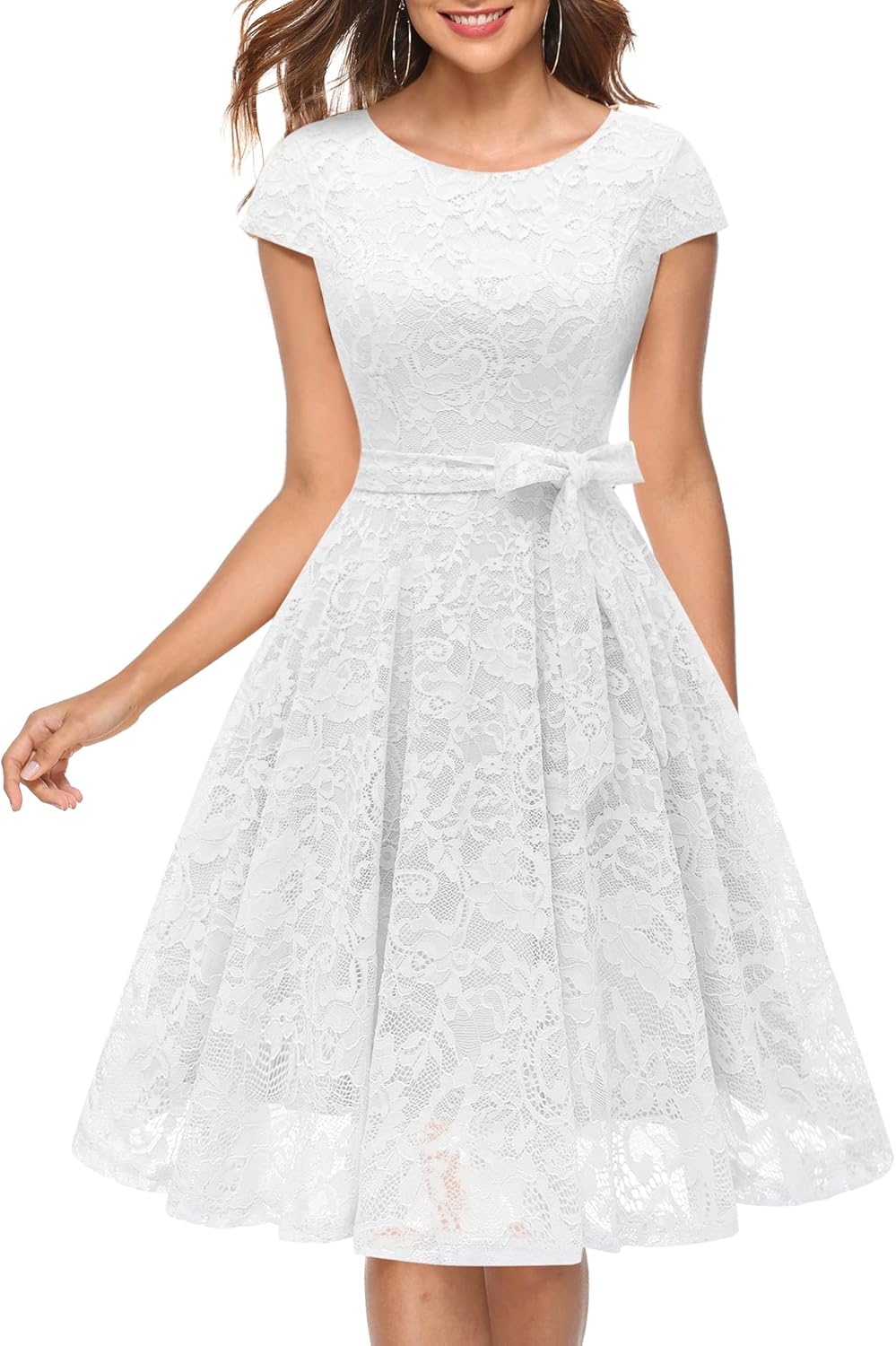 MUADRESS Women Cap-Sleeve Lace Floral Elegant Cocktail Dress, Special Crew Neck...