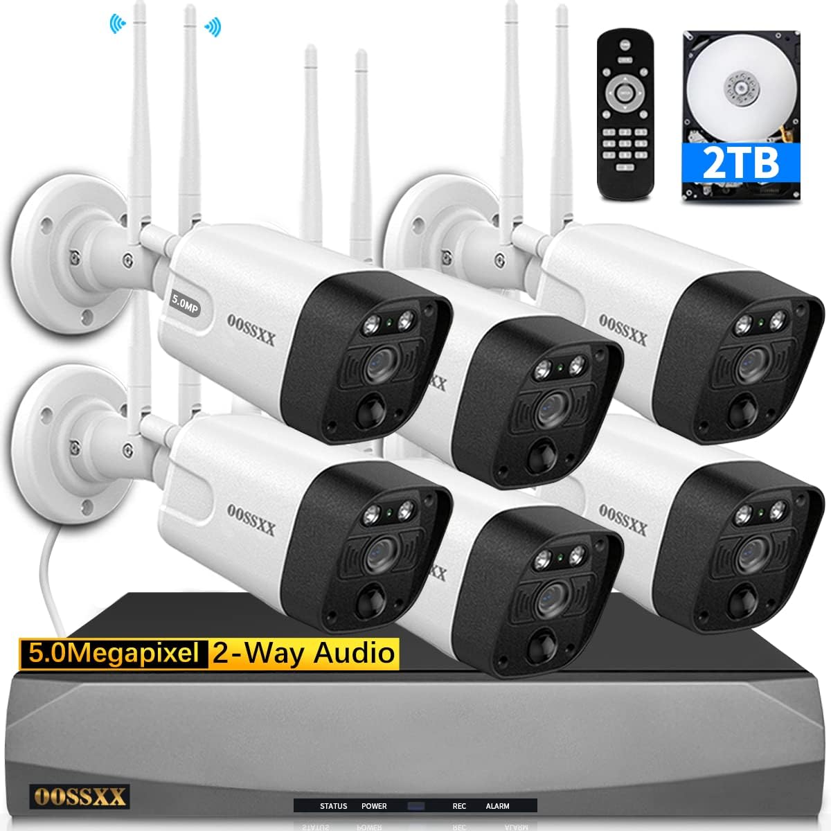 (5.0MP & PIR Detection) 2-Way Audio, Dual Antennas Security Wireless Camera Syst...