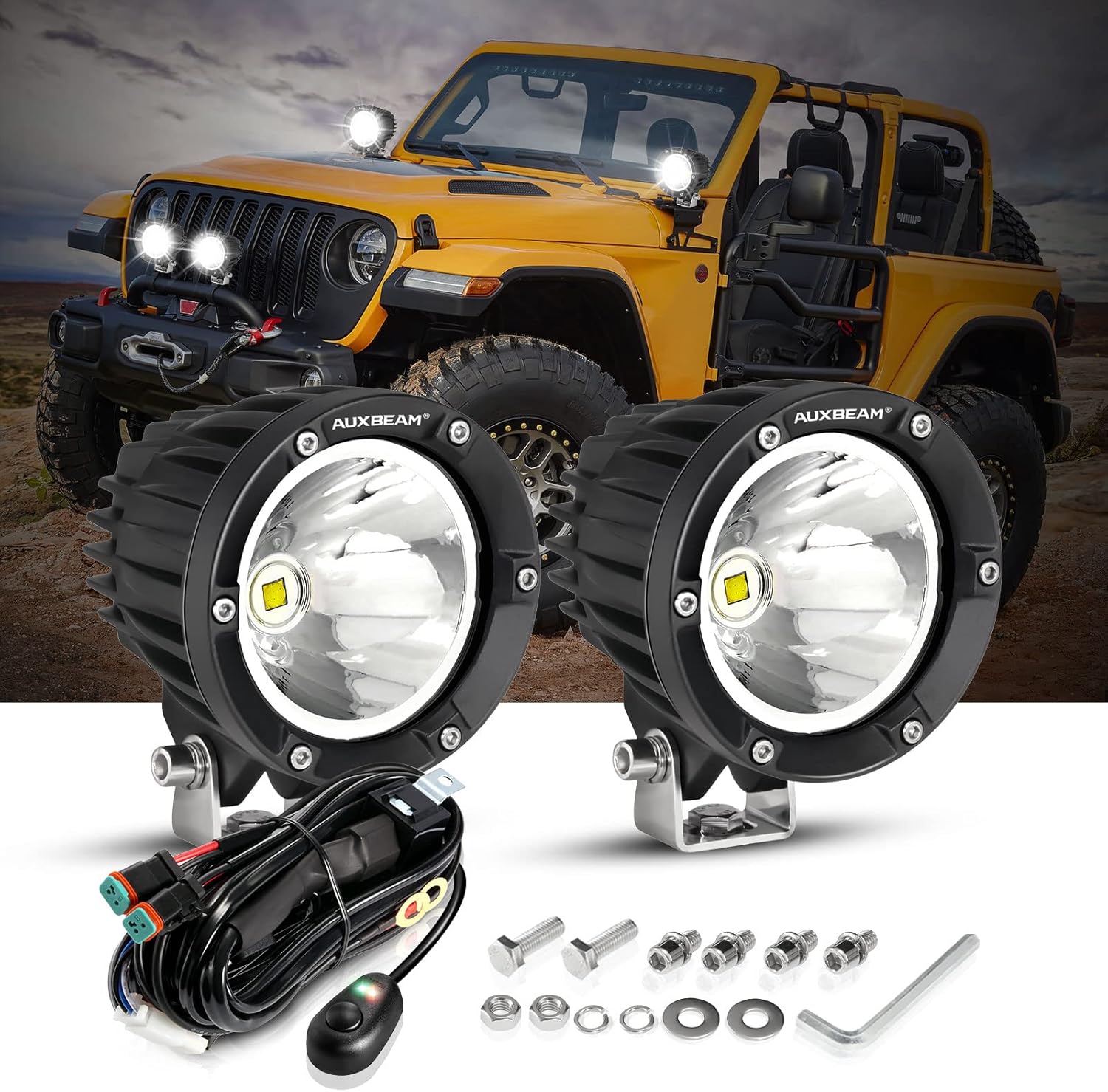 Auxbeam 4 Inch Offroad Lights, Special 72W Round LED Pod Lights for Jeep Vehicle...