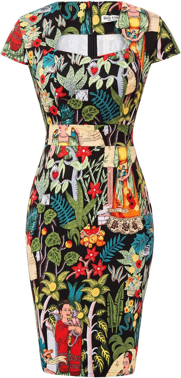 GRACE KARIN Womens Vintage Pencil Work Dress Short Cap Sleeve 1950s Bodycon Dres...