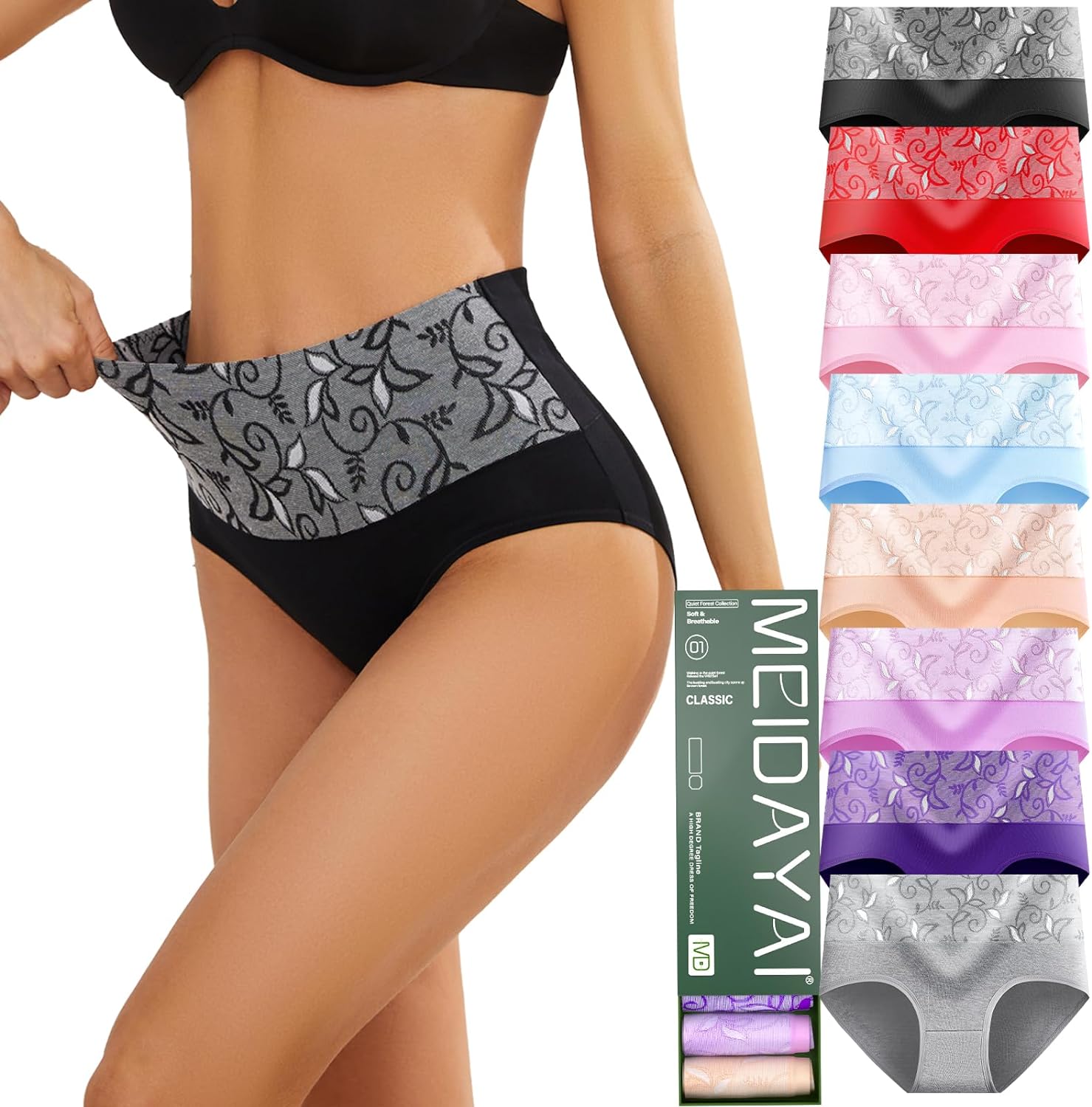 Womens Underwear Cotton Tummy Control High Waisted Underwear Soft Breathable Ful...
