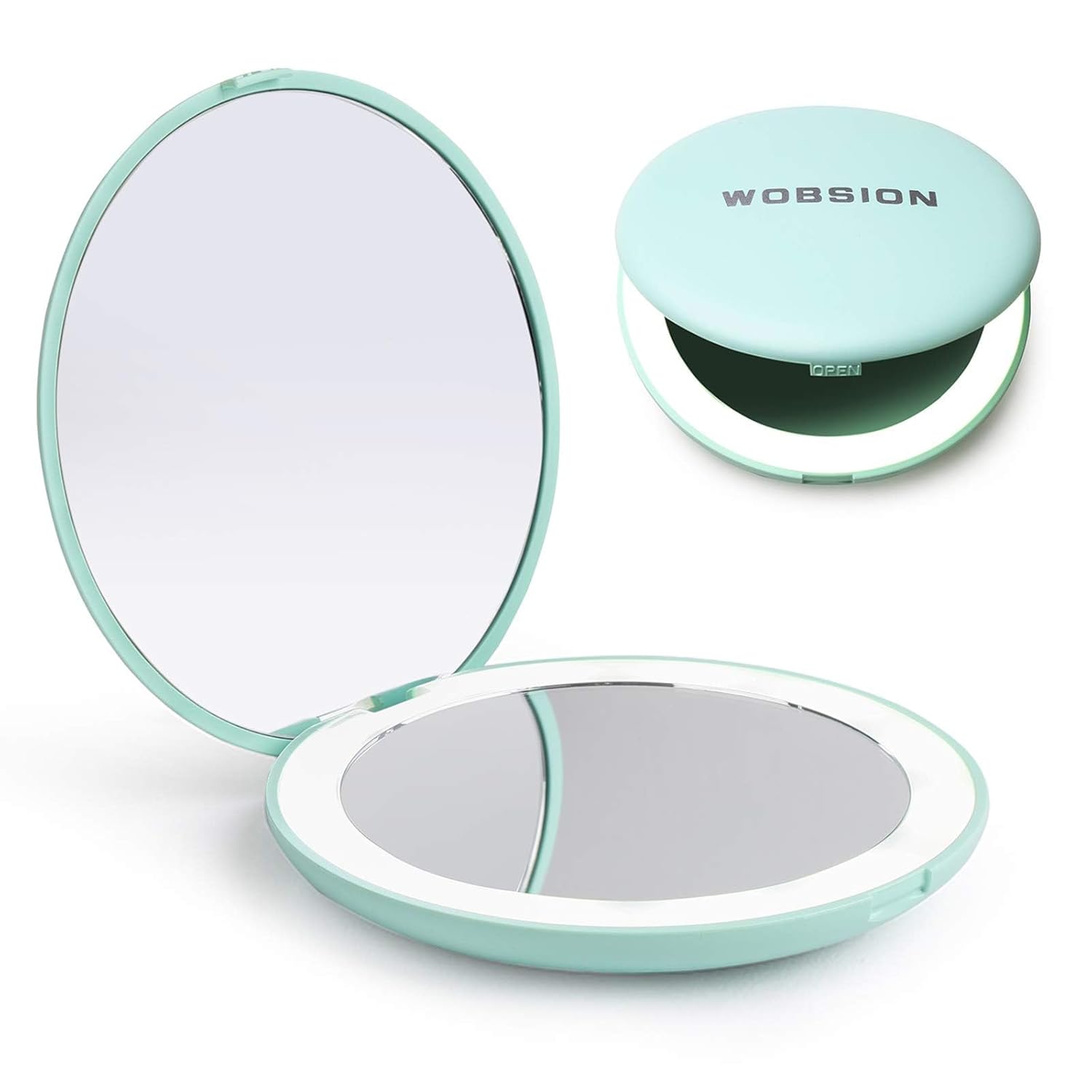 wobsion LED Lighted Travel Makeup Mirror, 1x/10x Magnification, Compact, Portabl...