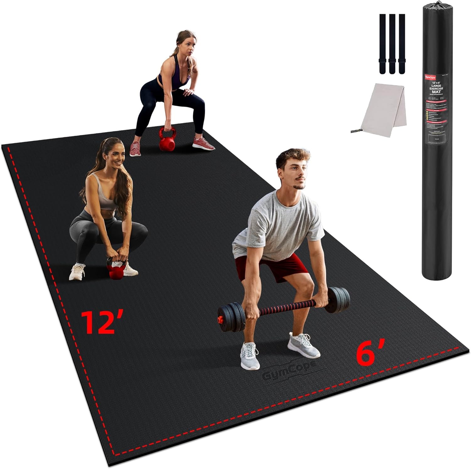 Large Exercise Mat for Home Workout,12‘x6’/10'x6'/9'x6'/8'x6'/7'x5'/6'x4' (7mm)...