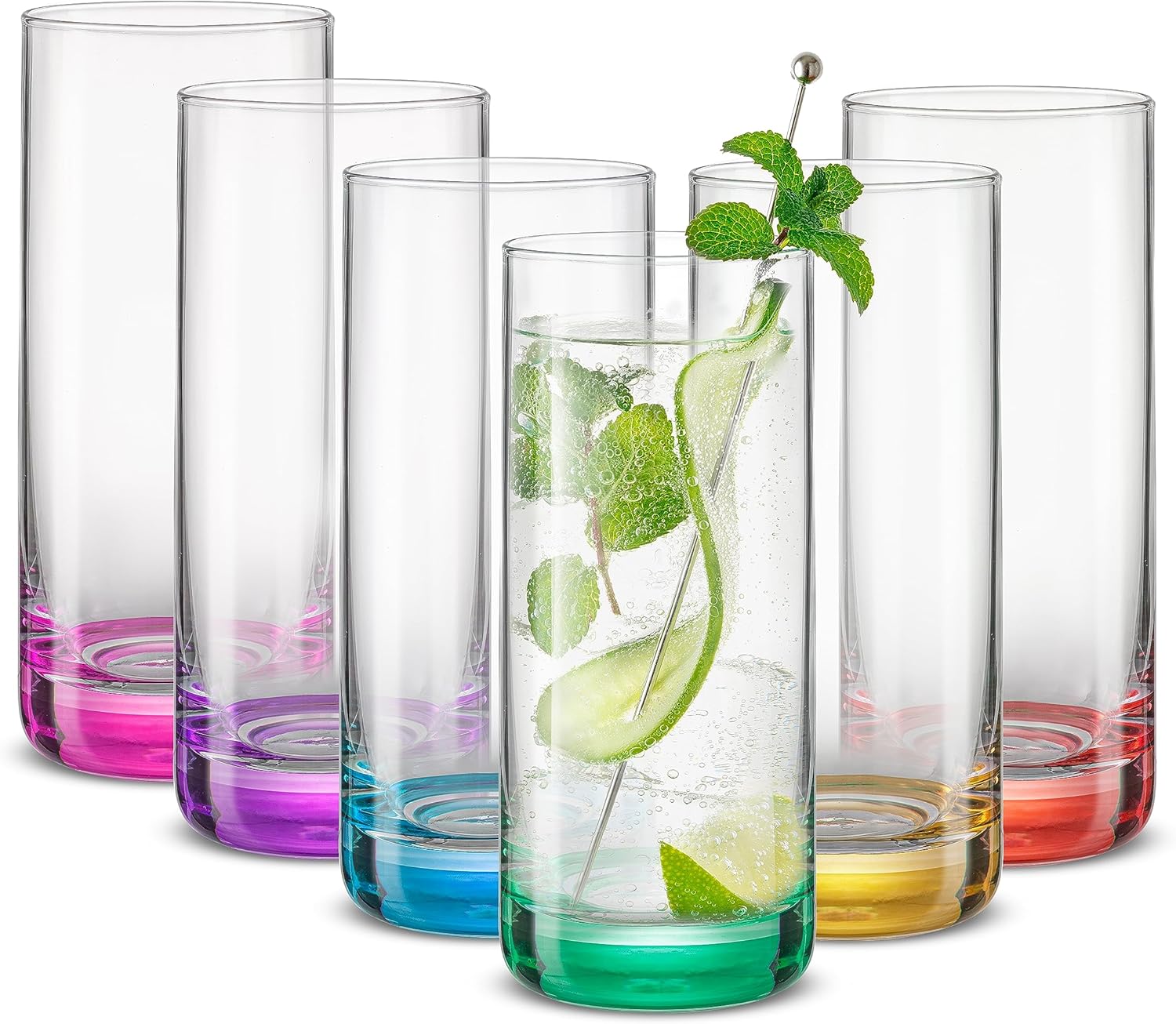 JoyJolt Hue Highball Glasses Set, Special Tall Drinking Glasses Set, Innovative...