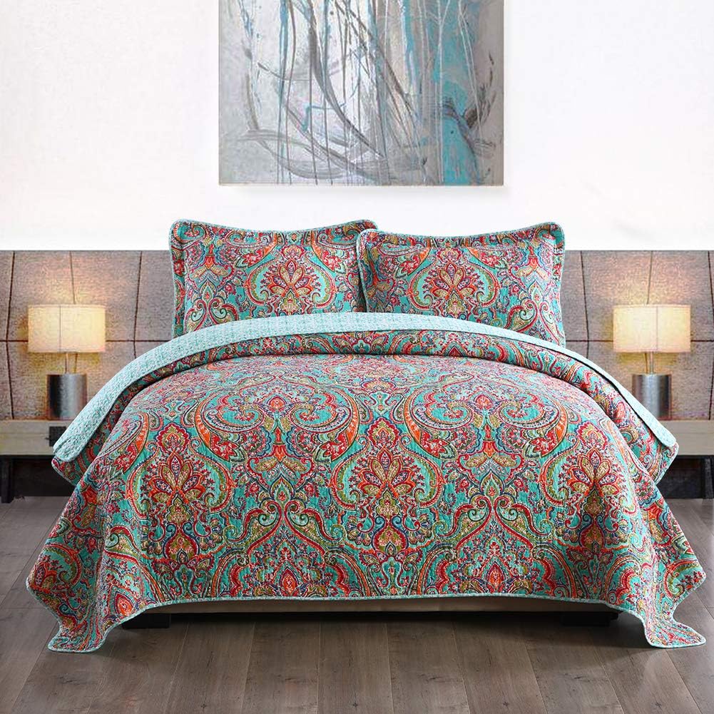 NEWLAKE Cotton Bedspread Quilt Sets-Reversible Patchwork Coverlet Set, European...