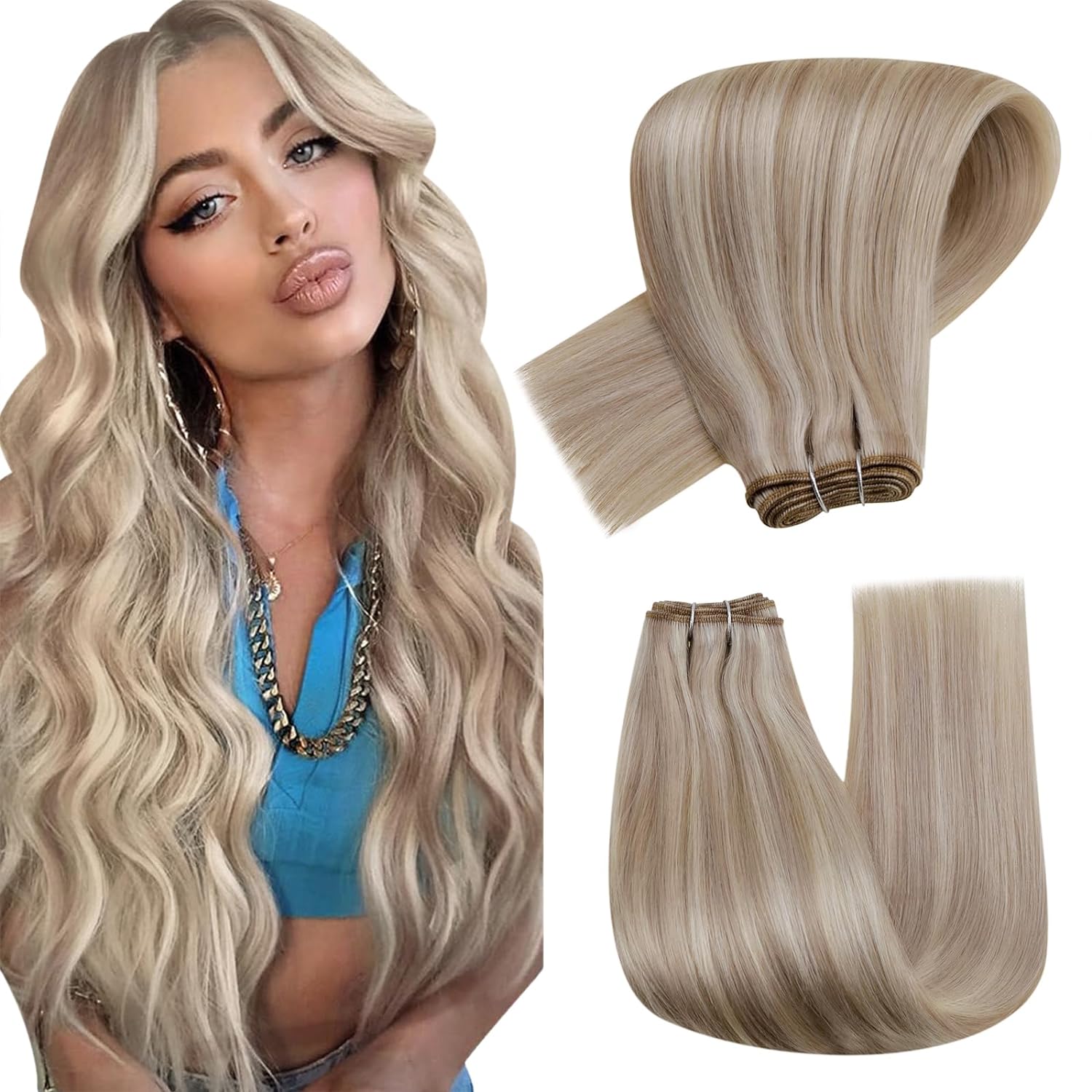 Hetto Blonde Weft Extensions Human Hair 22 Inch 100g Sew in Weft Hair Extensions...