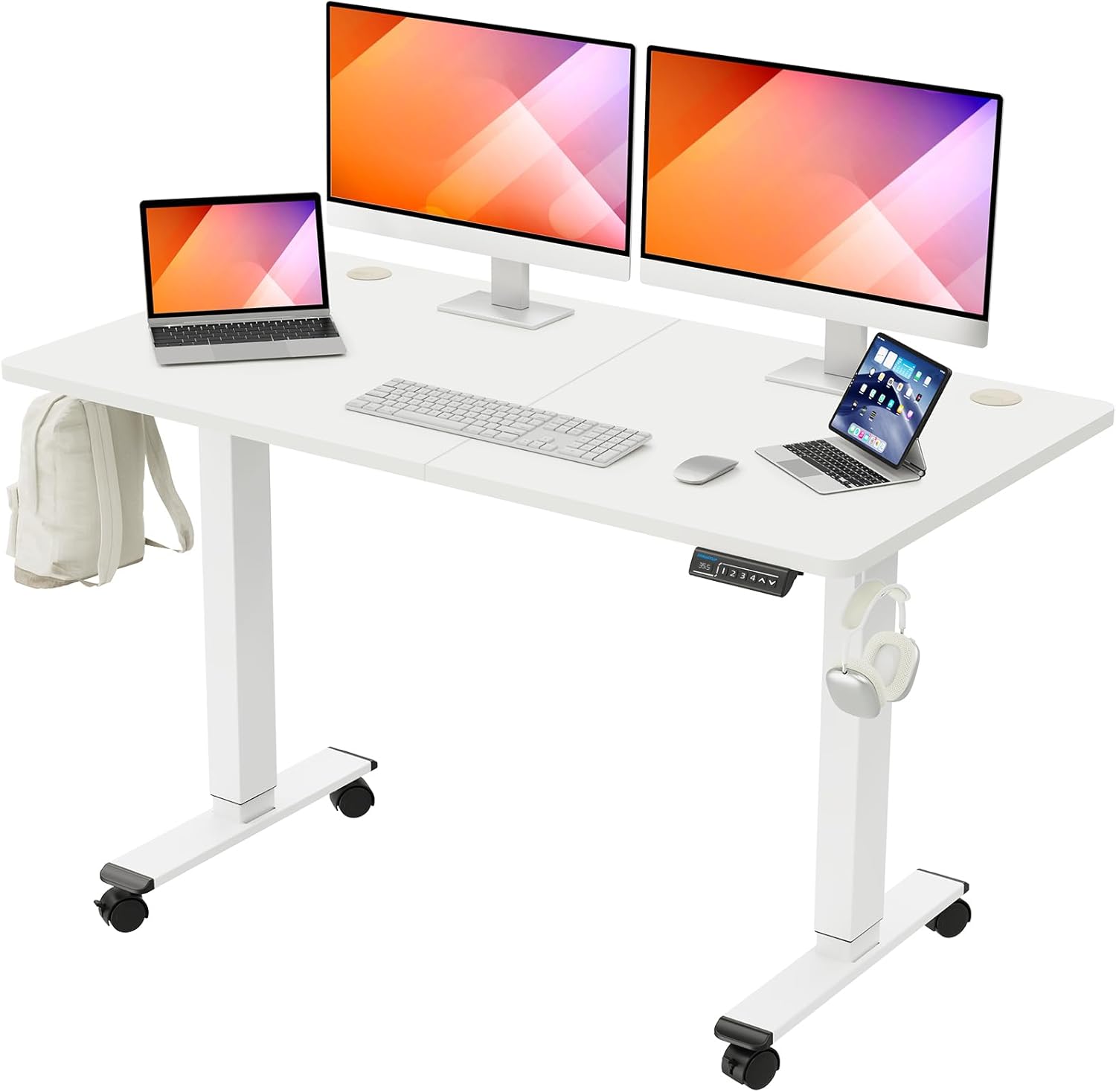 MOUNTUP Electric Height Adjustable Standing Desk, 55 x 28 Inches Sit Stand Desk...