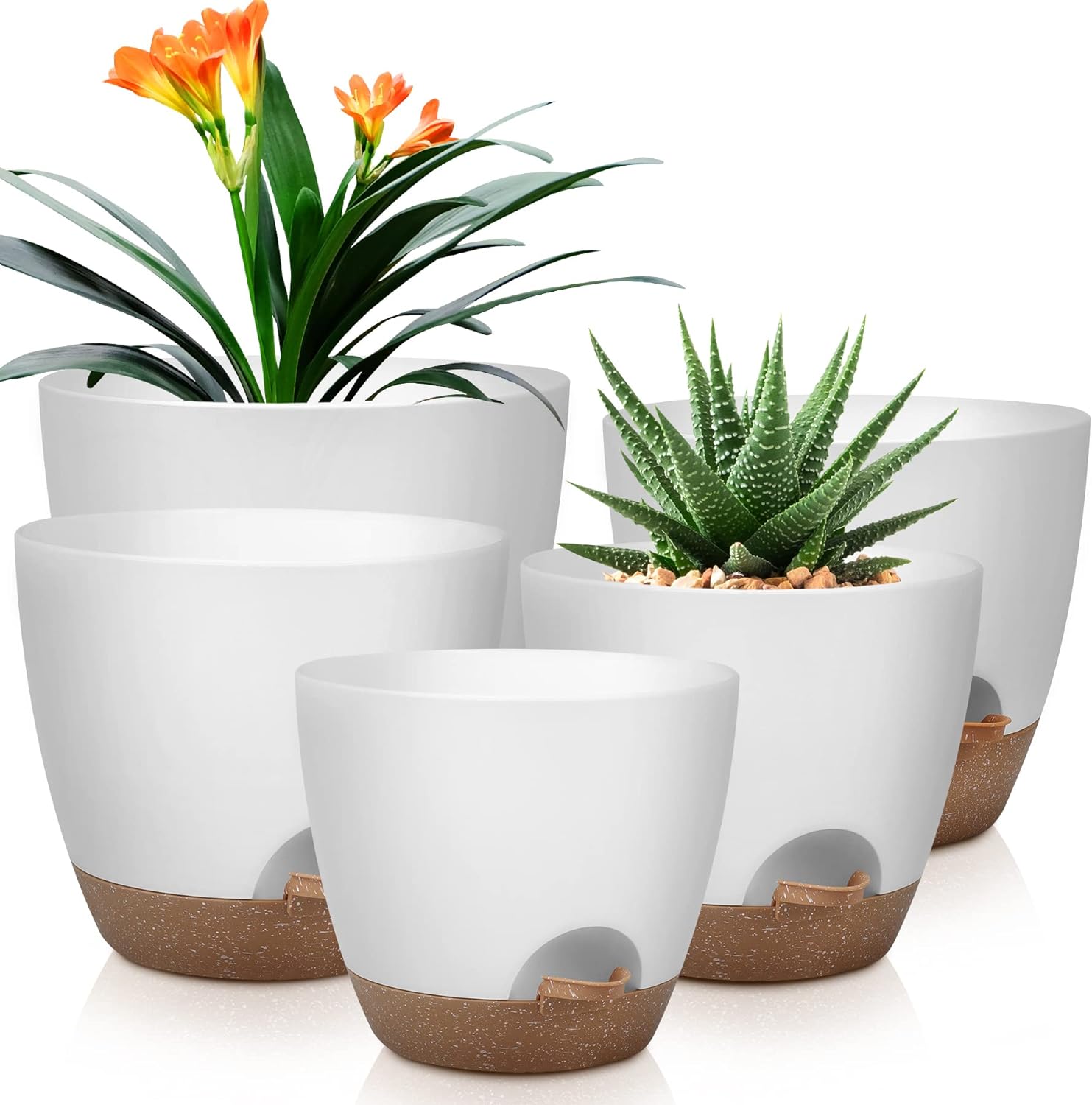 Plant Pots 10/9/8/7.5/7 Inch, Special Self Watering Pots, Unique Set of 5 Plasti...