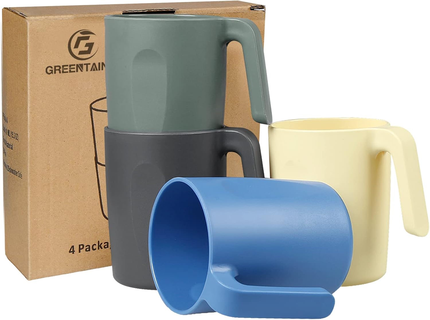 Greentainer Unbreakable Lightweight Drinking Cups, Coffee Mugs with Handle, Set...