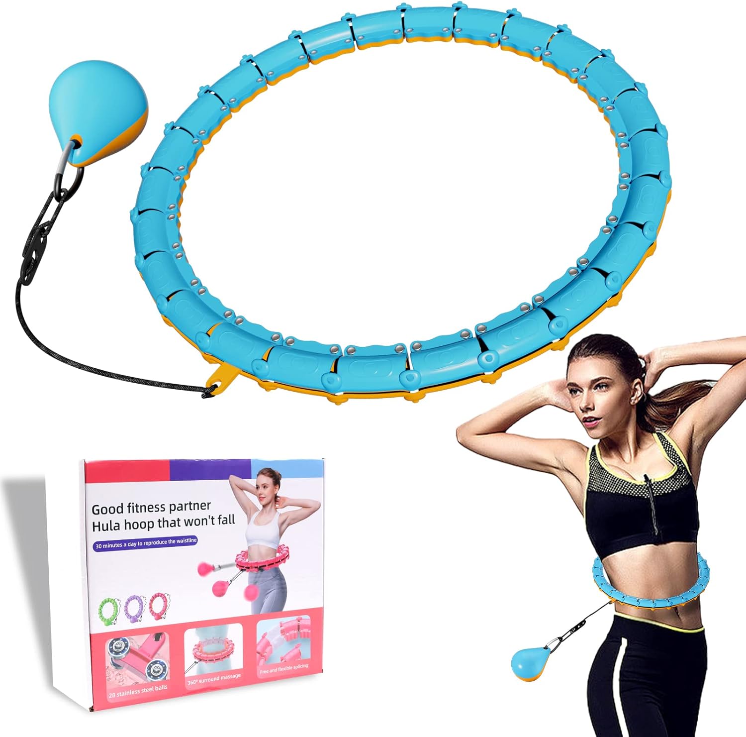 Weighted Smart Hula Ring Hoops, Weighted Hula Hoop With Auto-Spinning With slide...