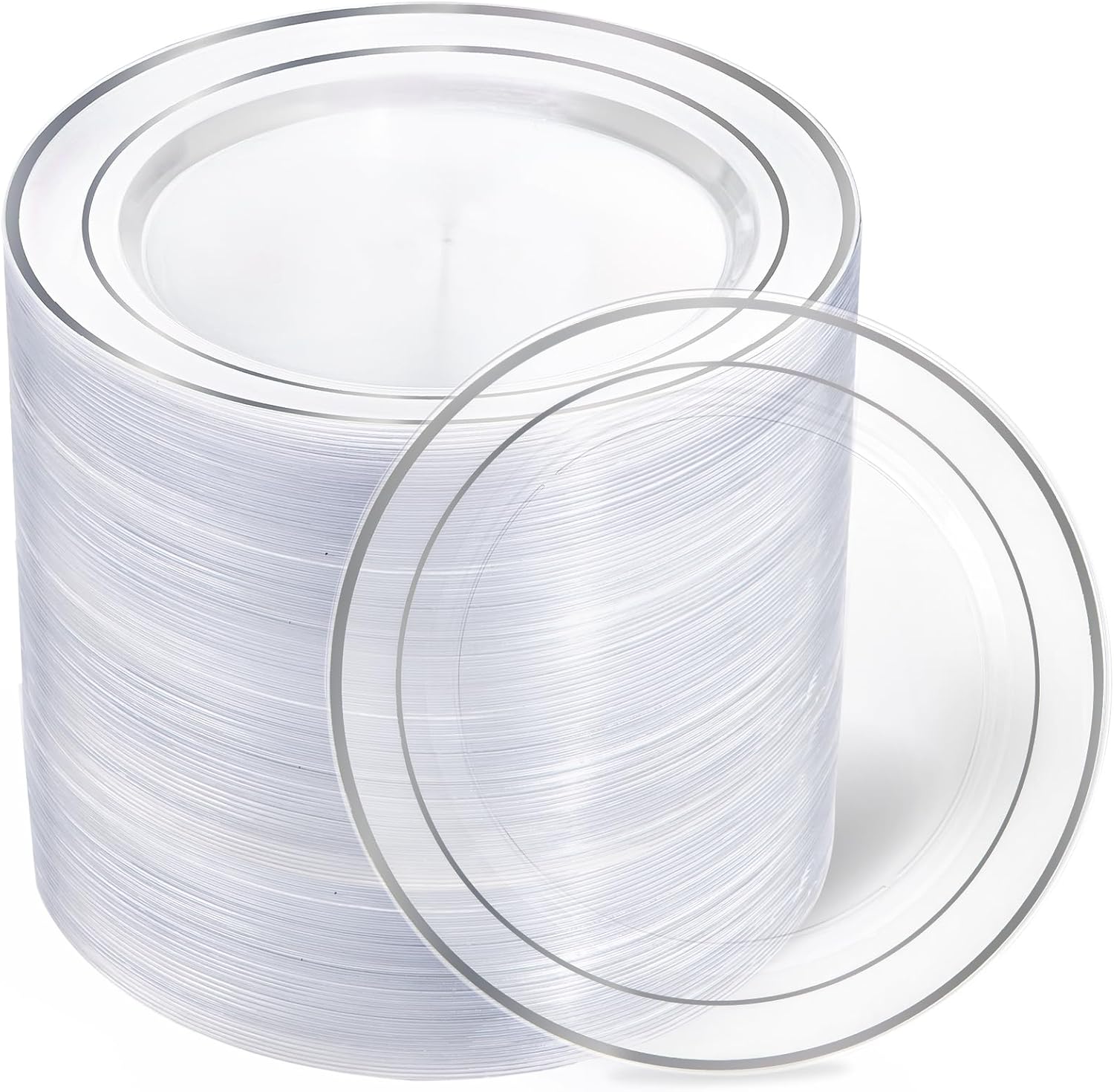 Special I00000 100PCS Clear Silver Plastic Plates, Unique Clear Plates With Silv...