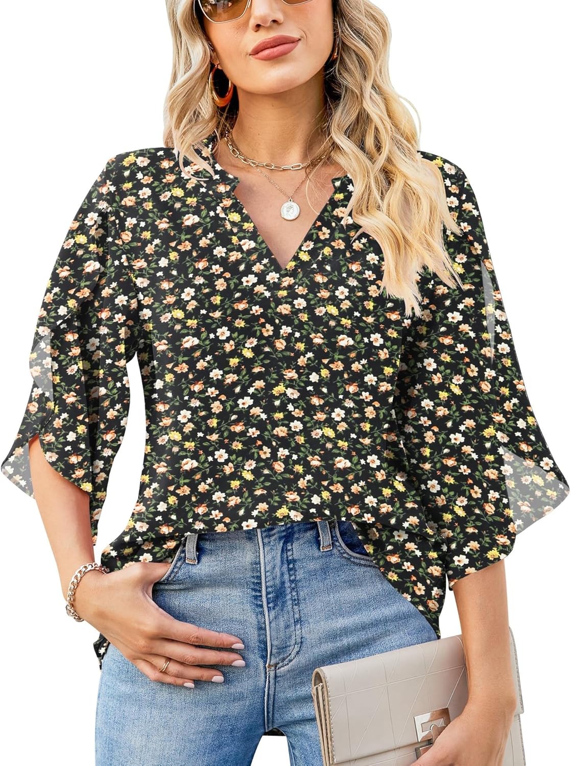 LUYAA Women's Casual Blouse, Unique Chiffon Tops for Women, Stylish 3/4 Ruffled...