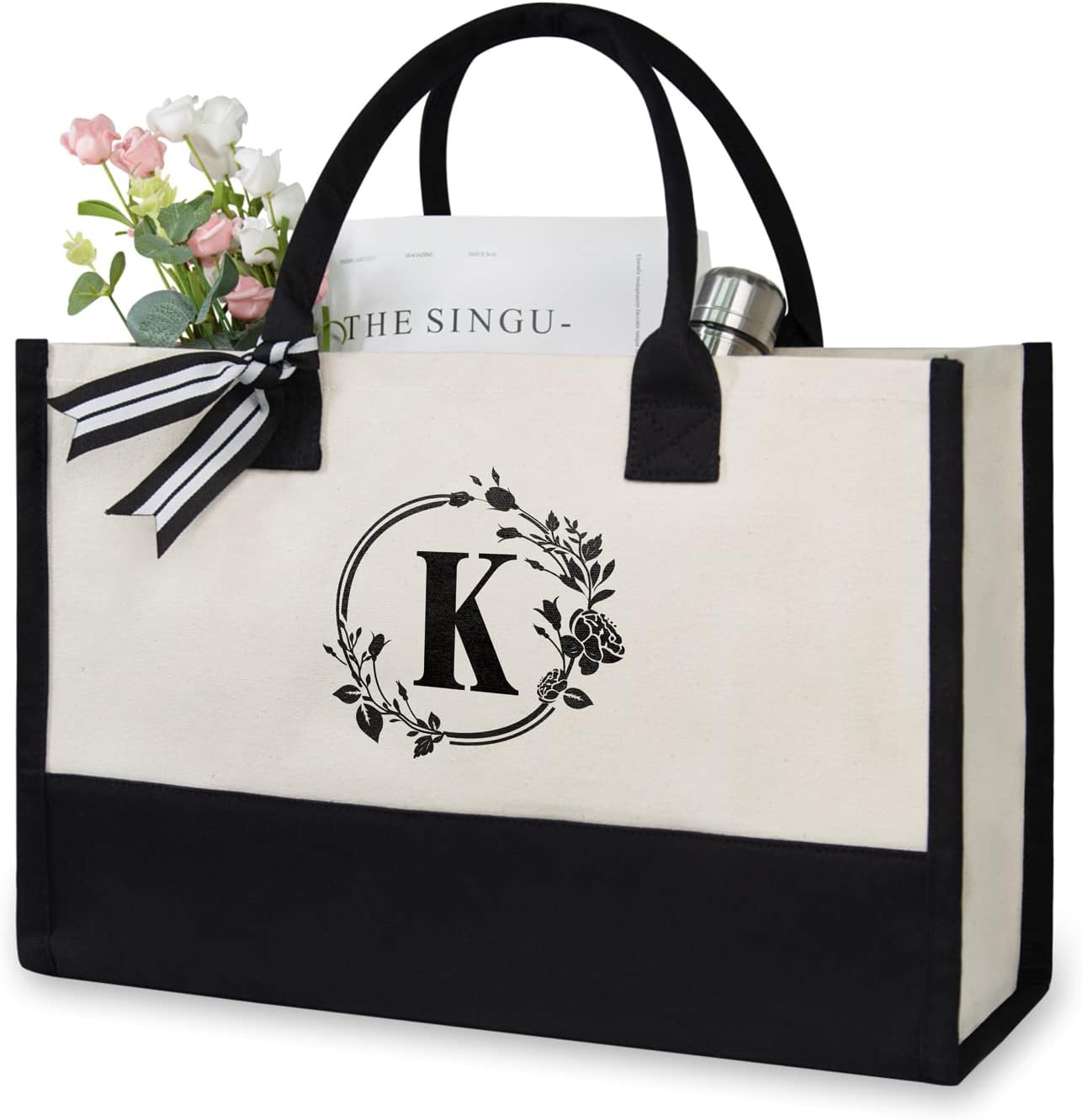 TOPDesign Initial Canvas Tote Bag, Personalized Present Bag, Suitable for Weddin...