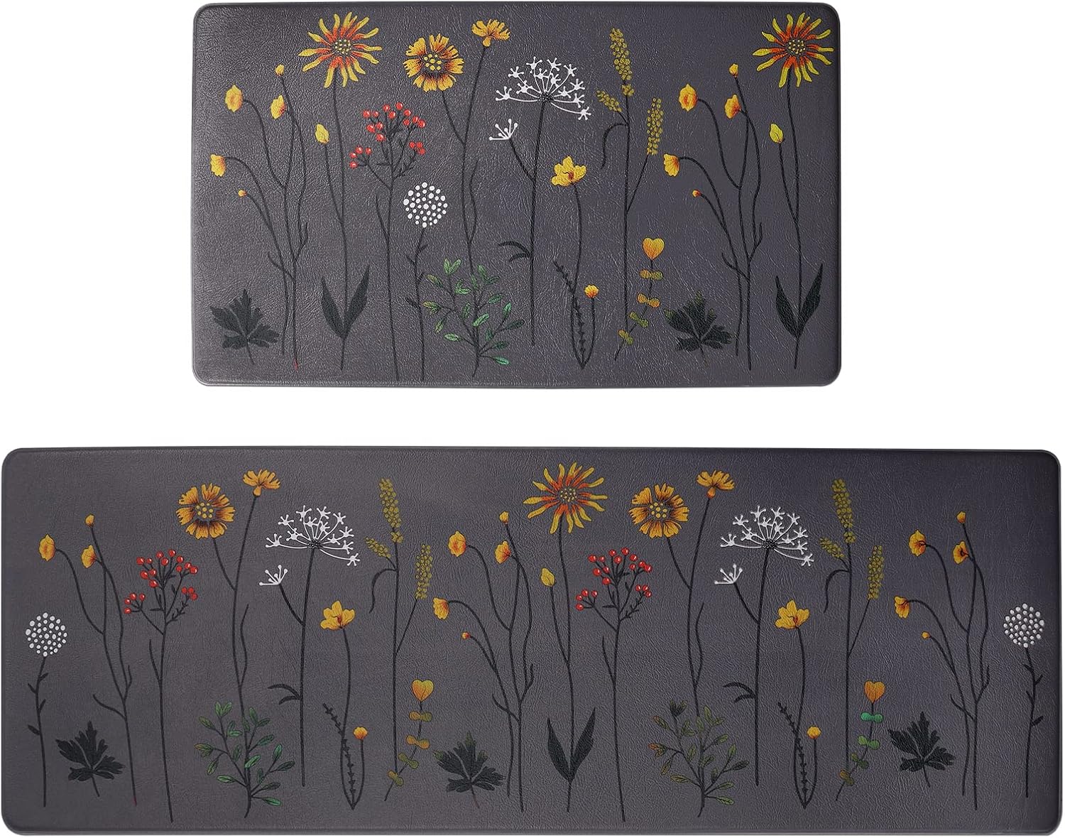 Rempry Kitchen Rugs and Mats Set of 2, Colorful Flowers , Non Slip Cushioned Ant...