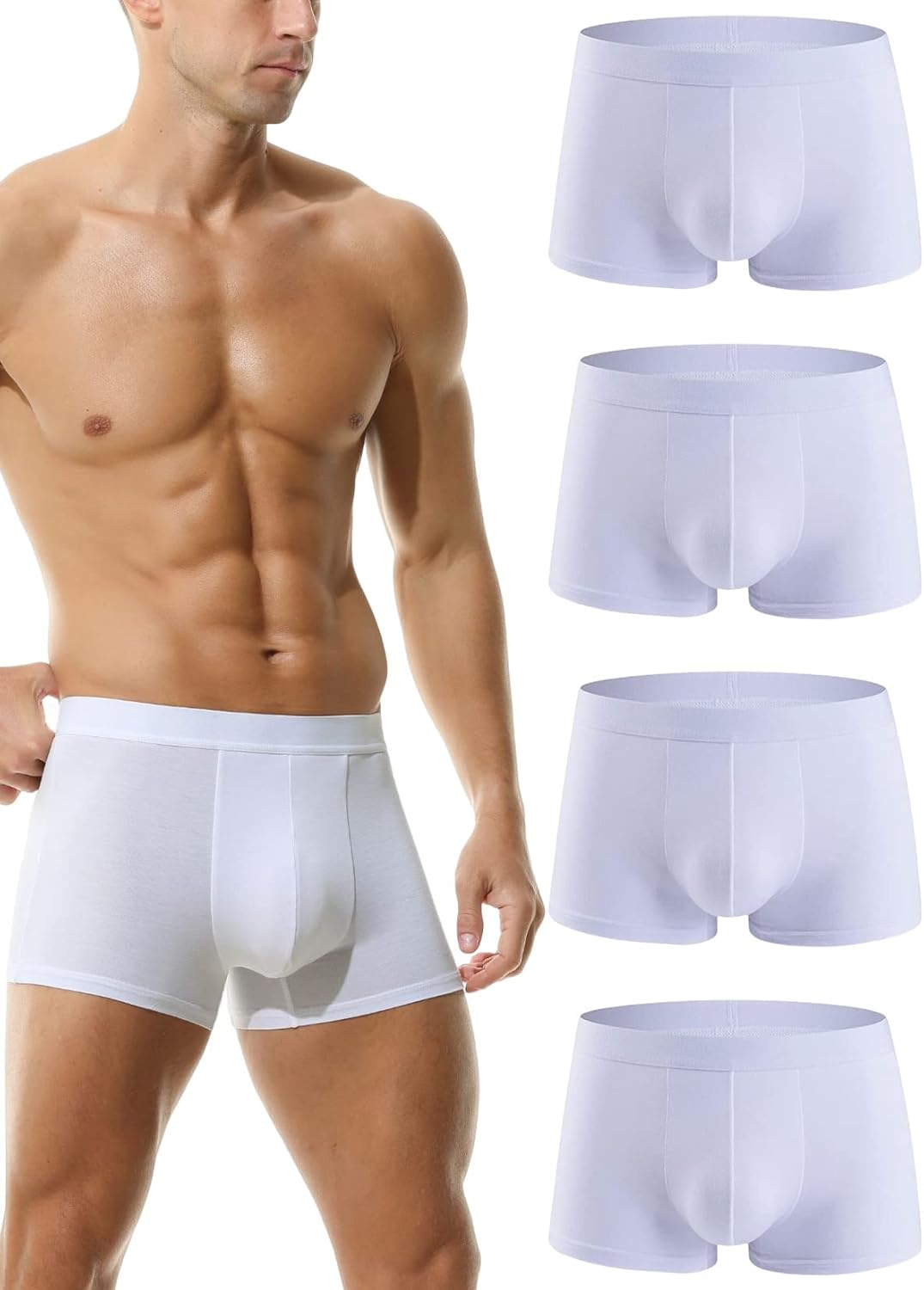 Hoerev Pack of 4 Mens Super Soft And Comfortable Fiber Trunks Underwear 4white L