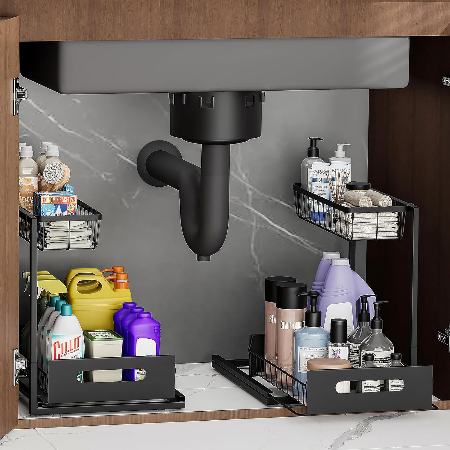 Under Sink Organizers, Special 2 Tier Slide Out Kitchen Cabinet Organizer, Innov...