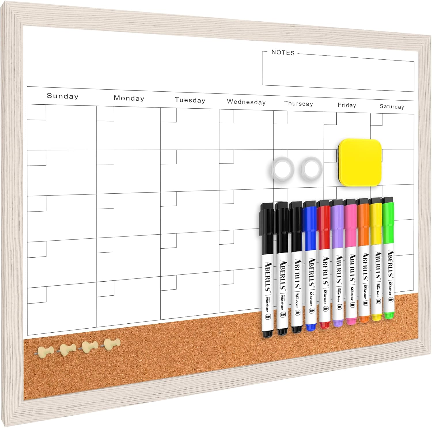 Monthly Whiteboard Calendar & Corkboard for Wall, Magnetic 17"x13" Dry Erase Boa...
