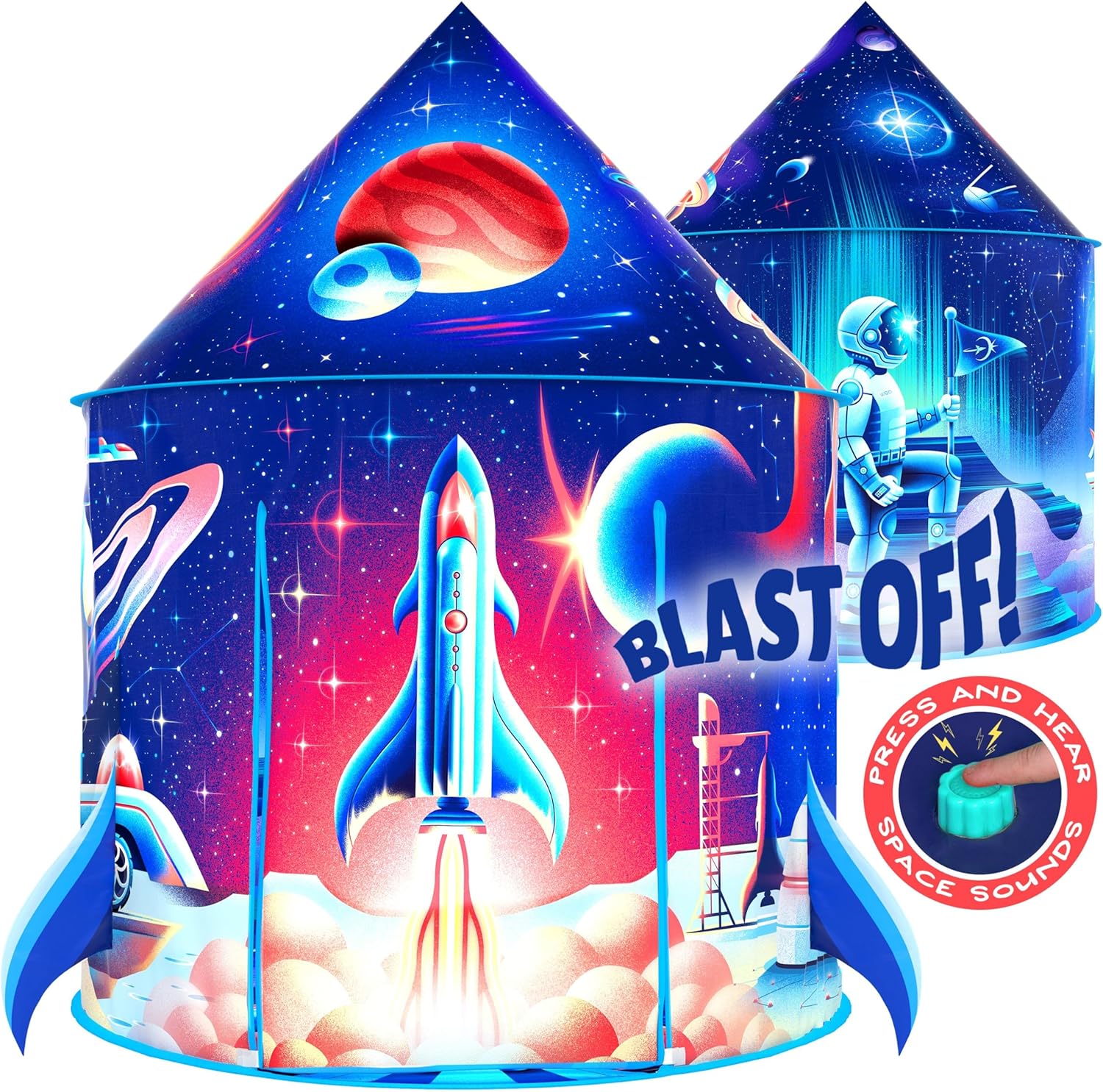 W&O Rocket Ship Play Tent with Blast Off Button - Ultimate Spaceship Tent with C...