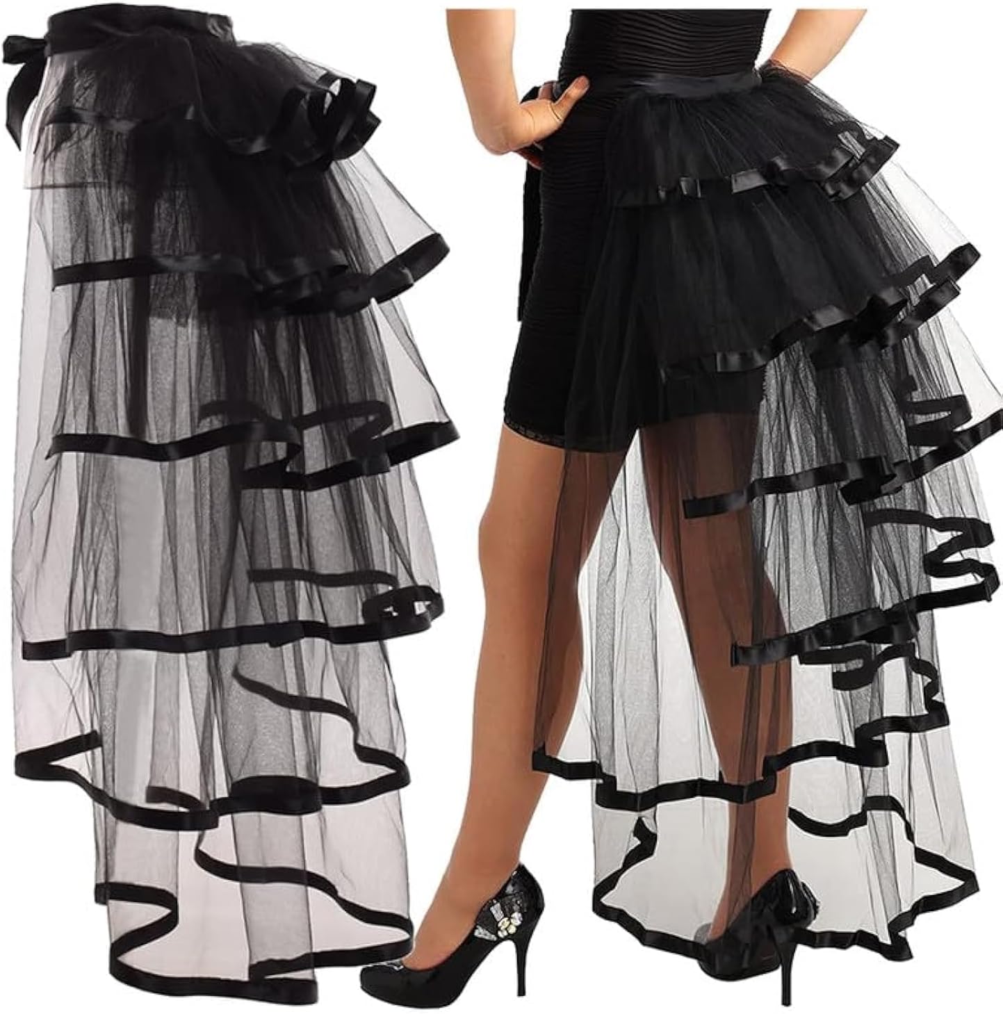 Victorian Steampunk Bustle Skirt 6 Layered Tie-on Belt Tulle Tutu Overskirt One...