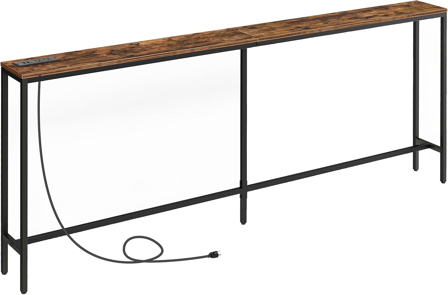 78.7" Console Table with Power Outlet, Narrow Sofa Table, Industrial Entryway Ta...