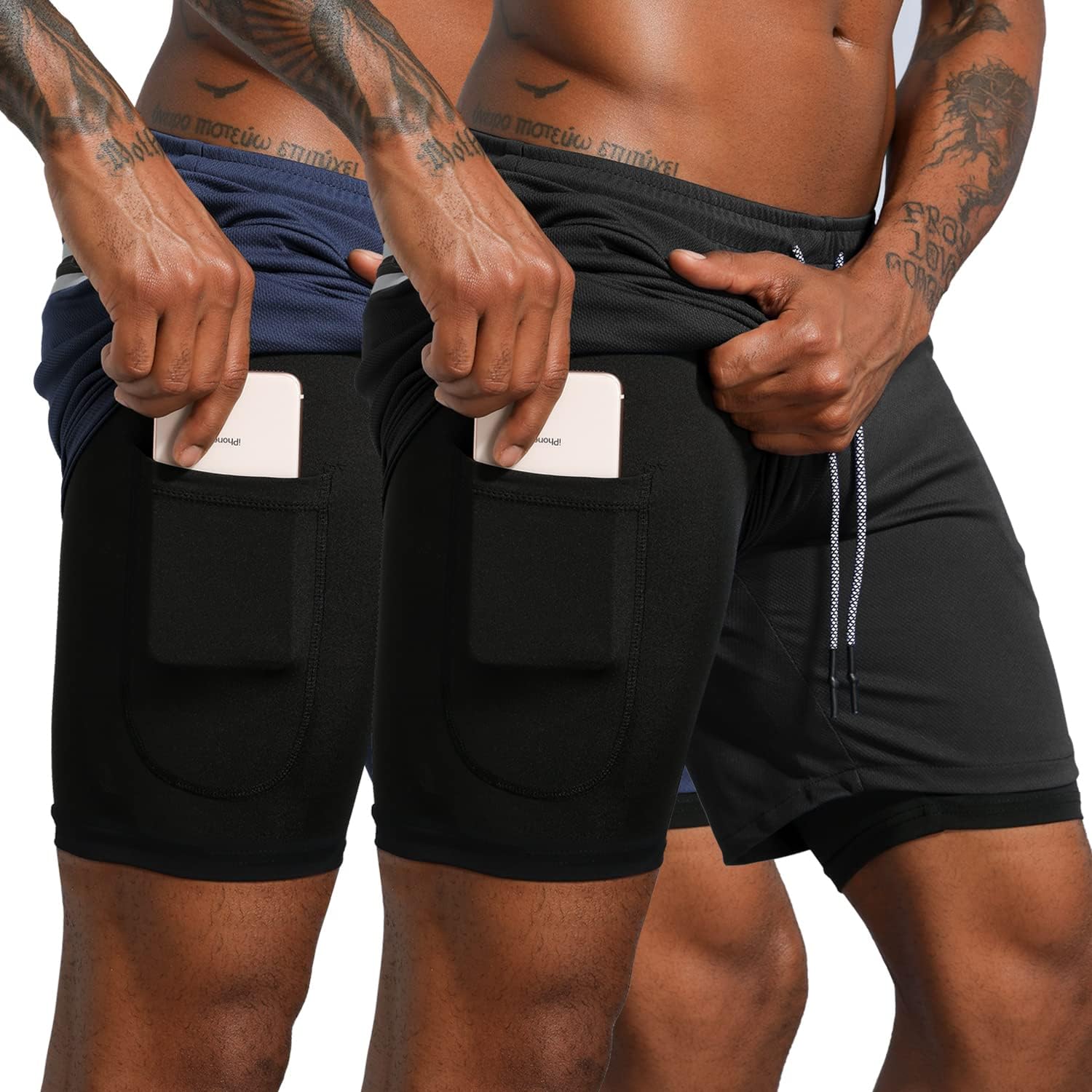 Leidowei Men's 2 in 1 Workout Running Shorts Lightweight Training Yoga Gym 7" Sh...