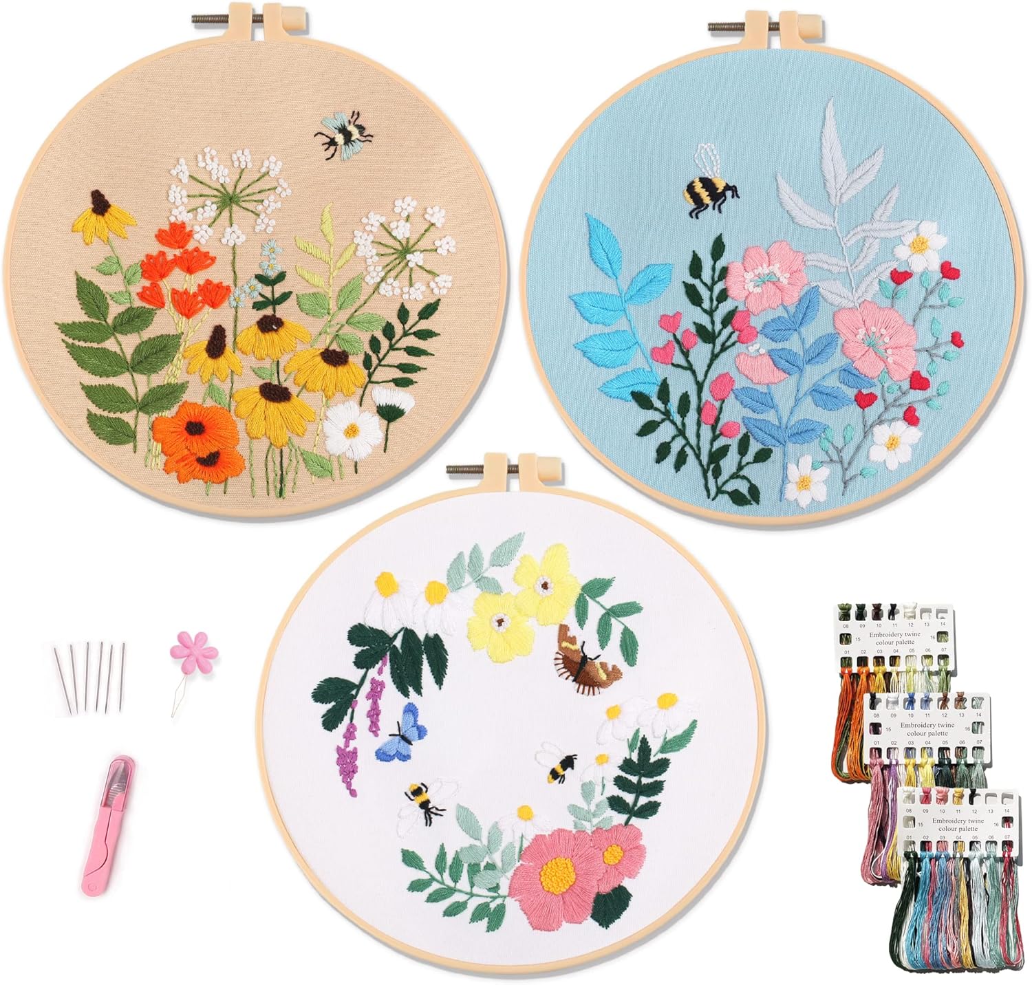 Myfelicity 3 pcs Embroidery kit for Beginner with Floral Botanical Pattern, has...