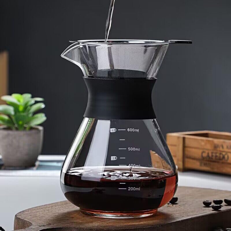 YunNasi Pour Over Coffee Maker Glass Hand Drip Coffee Brewer Set with Permanent...
