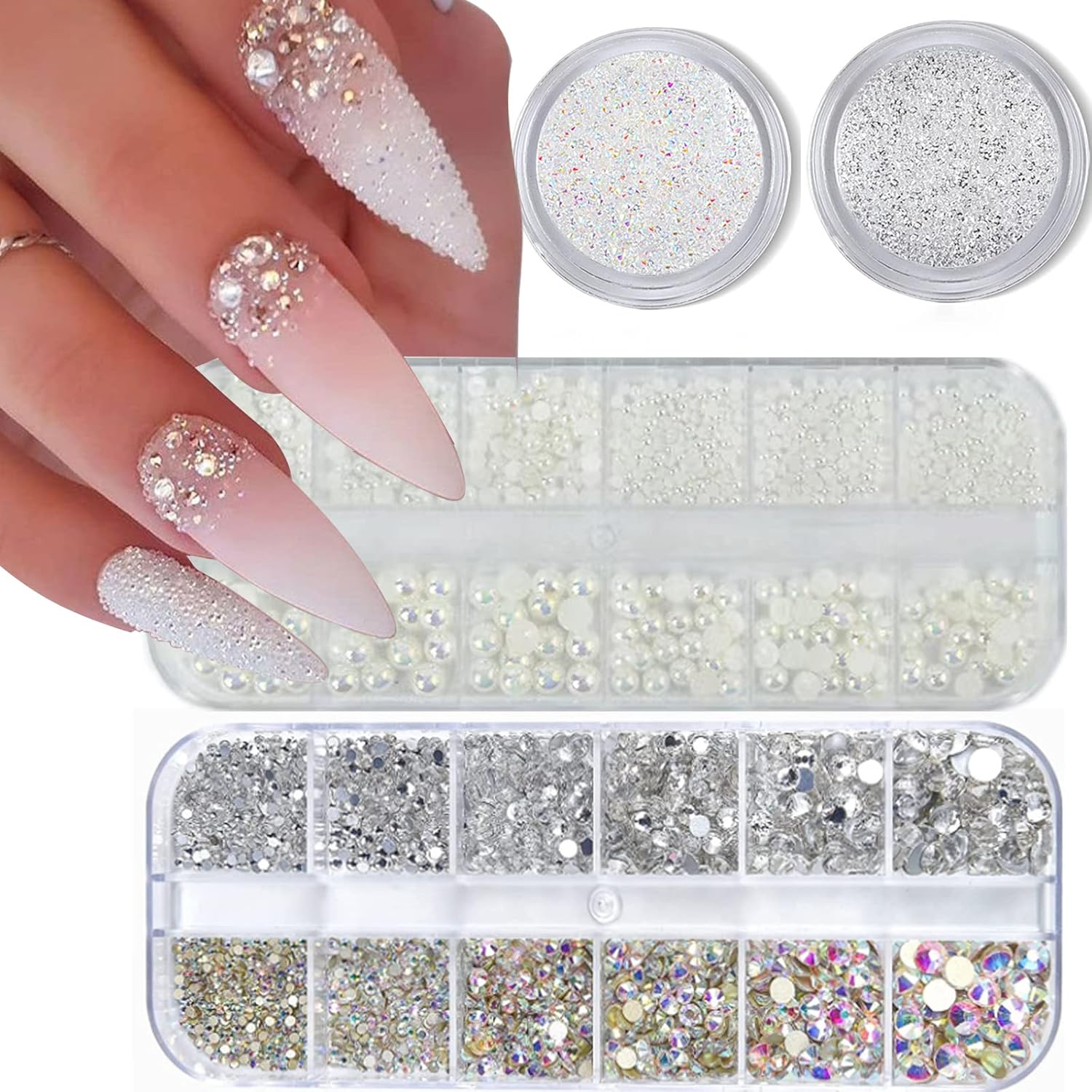 4 Boxes Flatback Rhinestones, Special Nail Charms for Acrylics, Innovative Cryst...