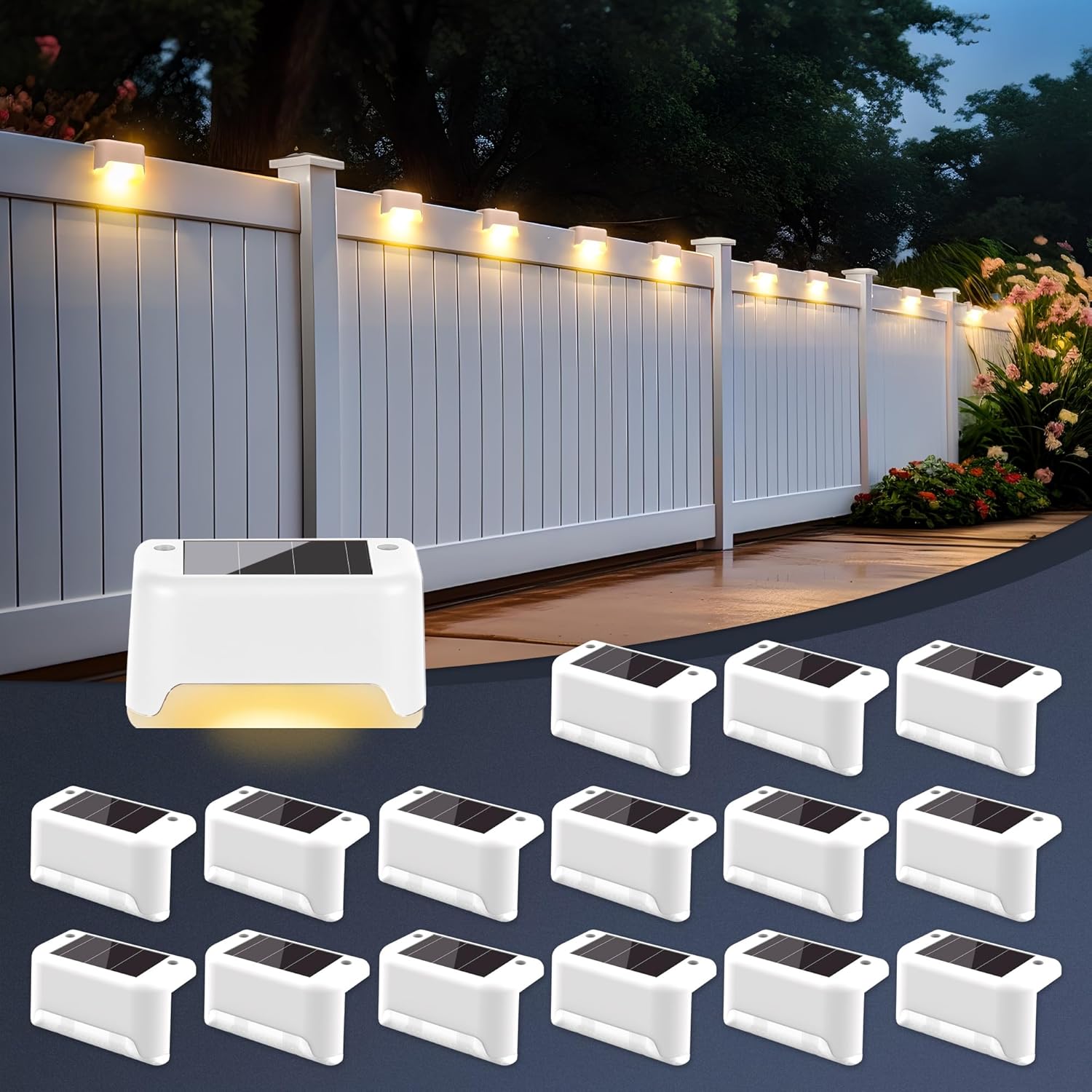 SOLPEX Solar Fence Lights Outdoor 16 Pack, Solar Step Lights Waterproof Led Sola...