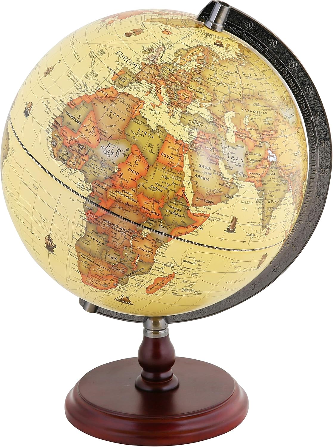 Exerz 25cm Antique Globe With A Wood Base - World Globe Rotating Vintage Decorat...
