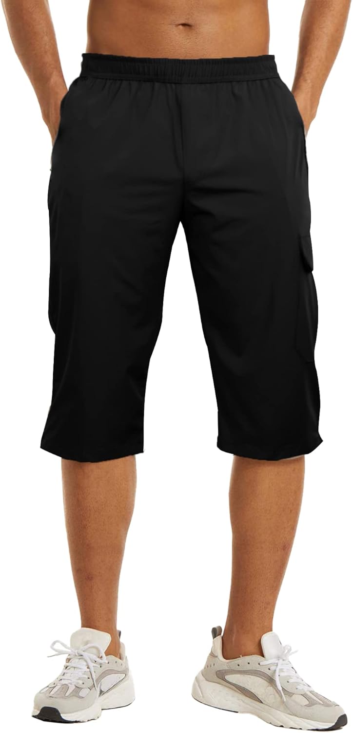 NANAMEEI 3/4 Length Shorts Men Below Knee Shorts Quick Dry 3/4 Trousers with Zip...