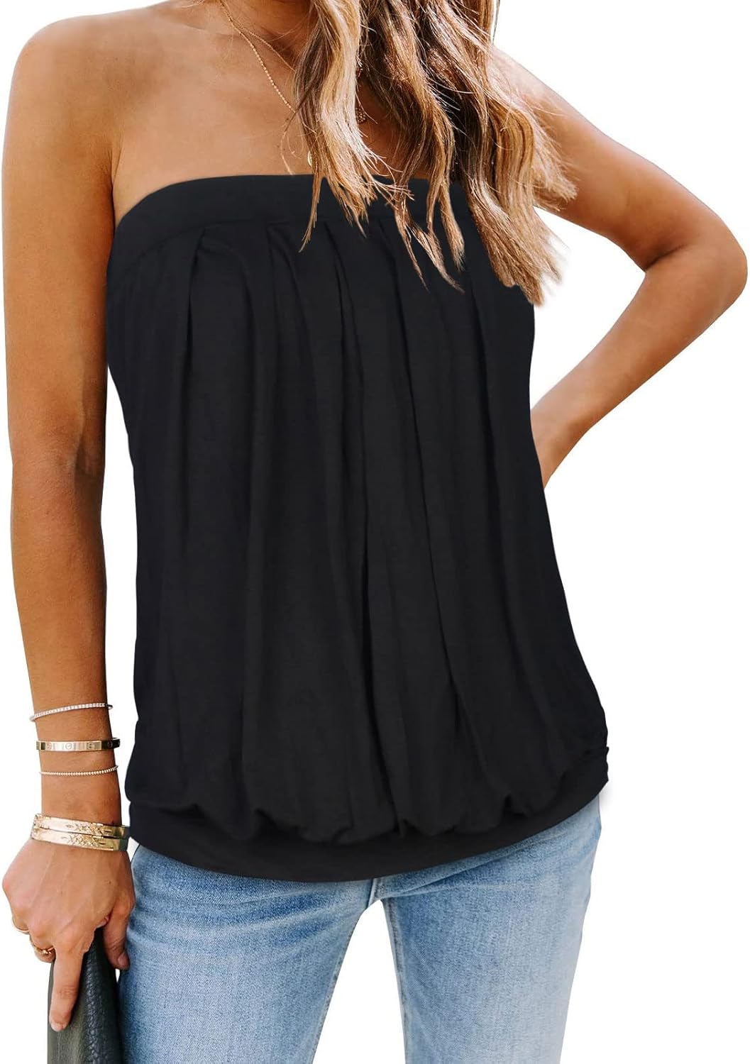 CHICGAL Women's Tube Tops Summer Casual Bandeau Tank Casual Strapless Blouse Off...