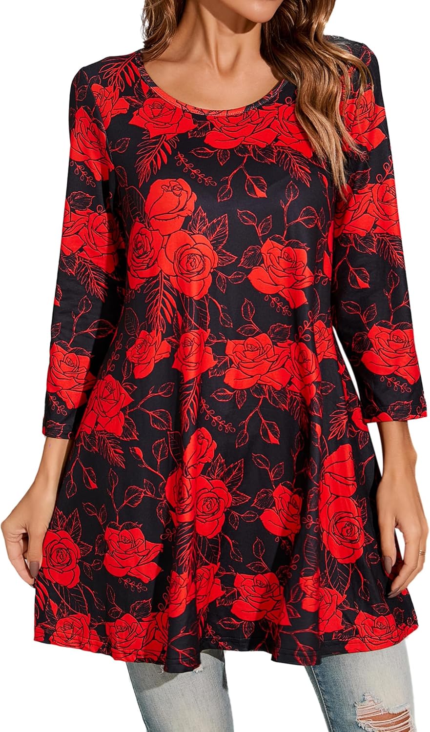 Enmain Womens Casual Tunic Top 3/4 Long Sleeve Longline Blouse Ladies Swing Tuni...