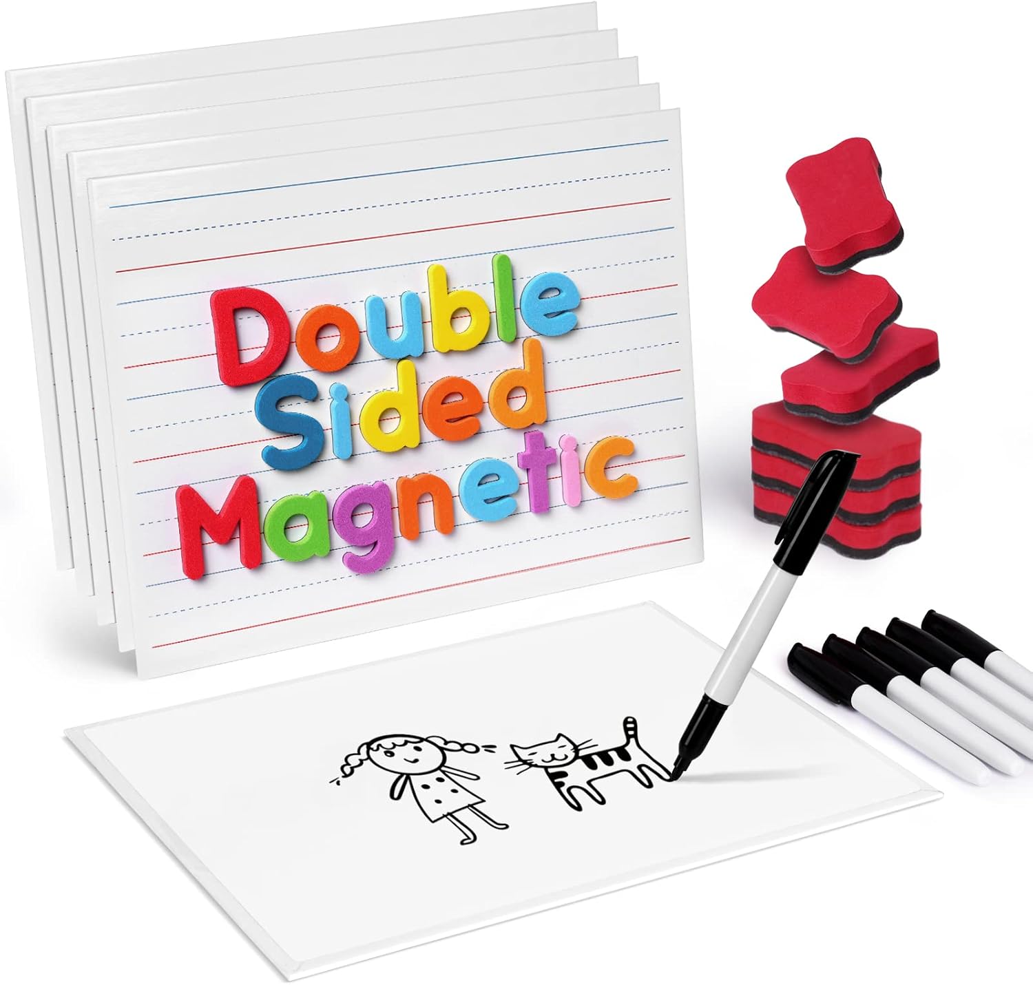 Gamenote 6 Pack Magnetic Small White Board Set - Double Sided Magnet Dry Erase R...