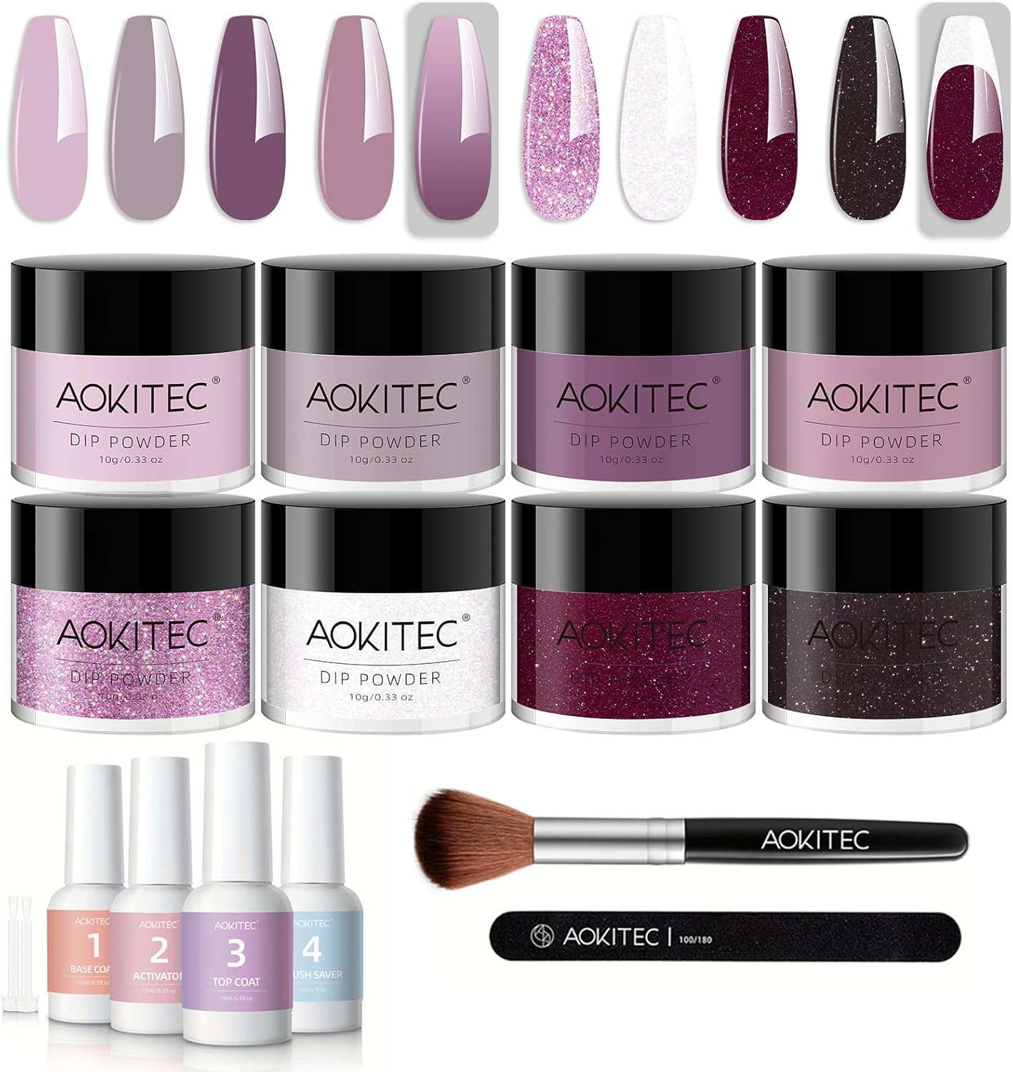Aokitec 14Pcs Dip Powder Nail Kit Starter 8Colors Collection , Acrylic Dipping P...