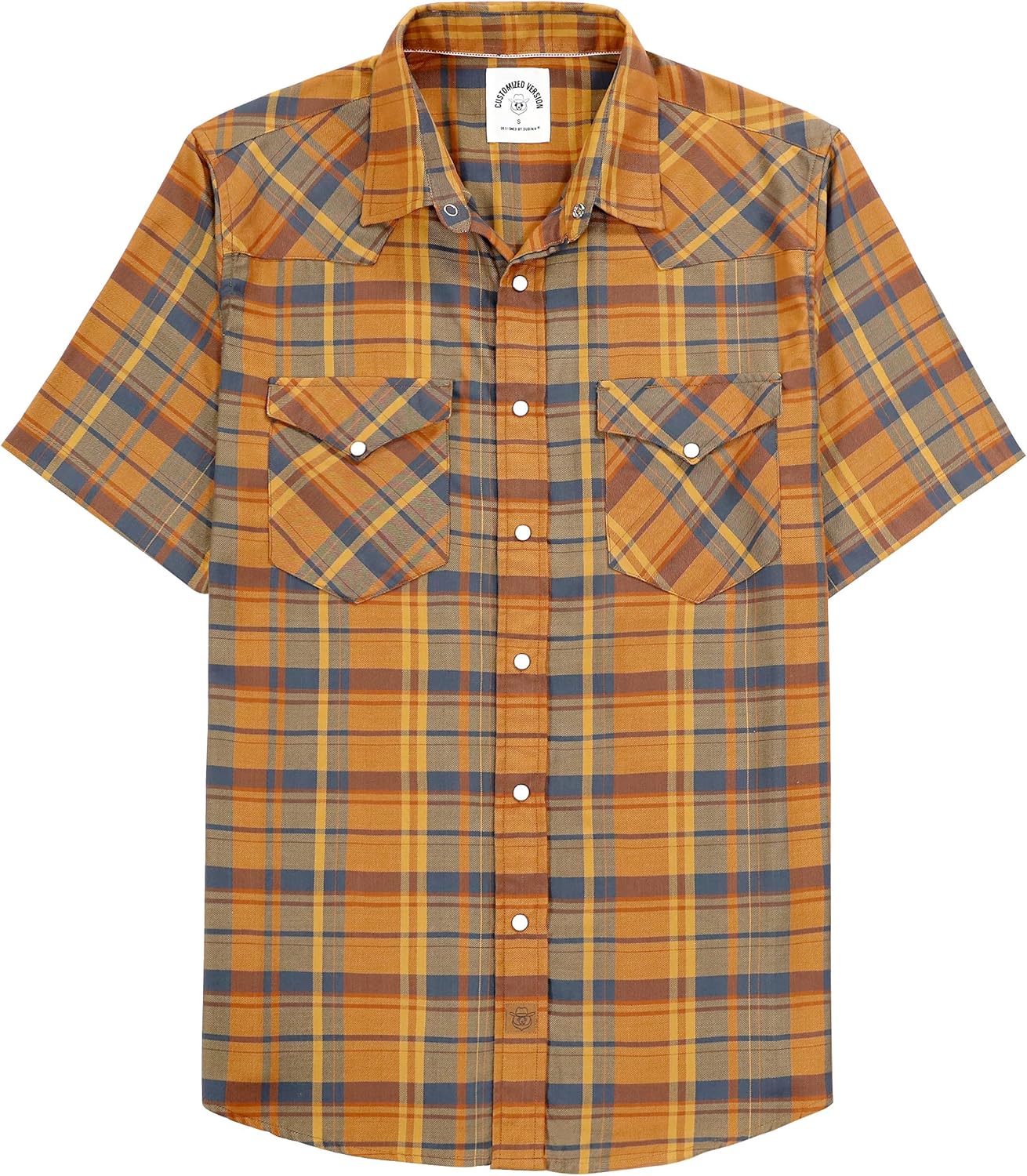 Dubinik® Mens Shirt, Special Short Sleeve Western Cowboy Pearl Snap Casual Plaid...