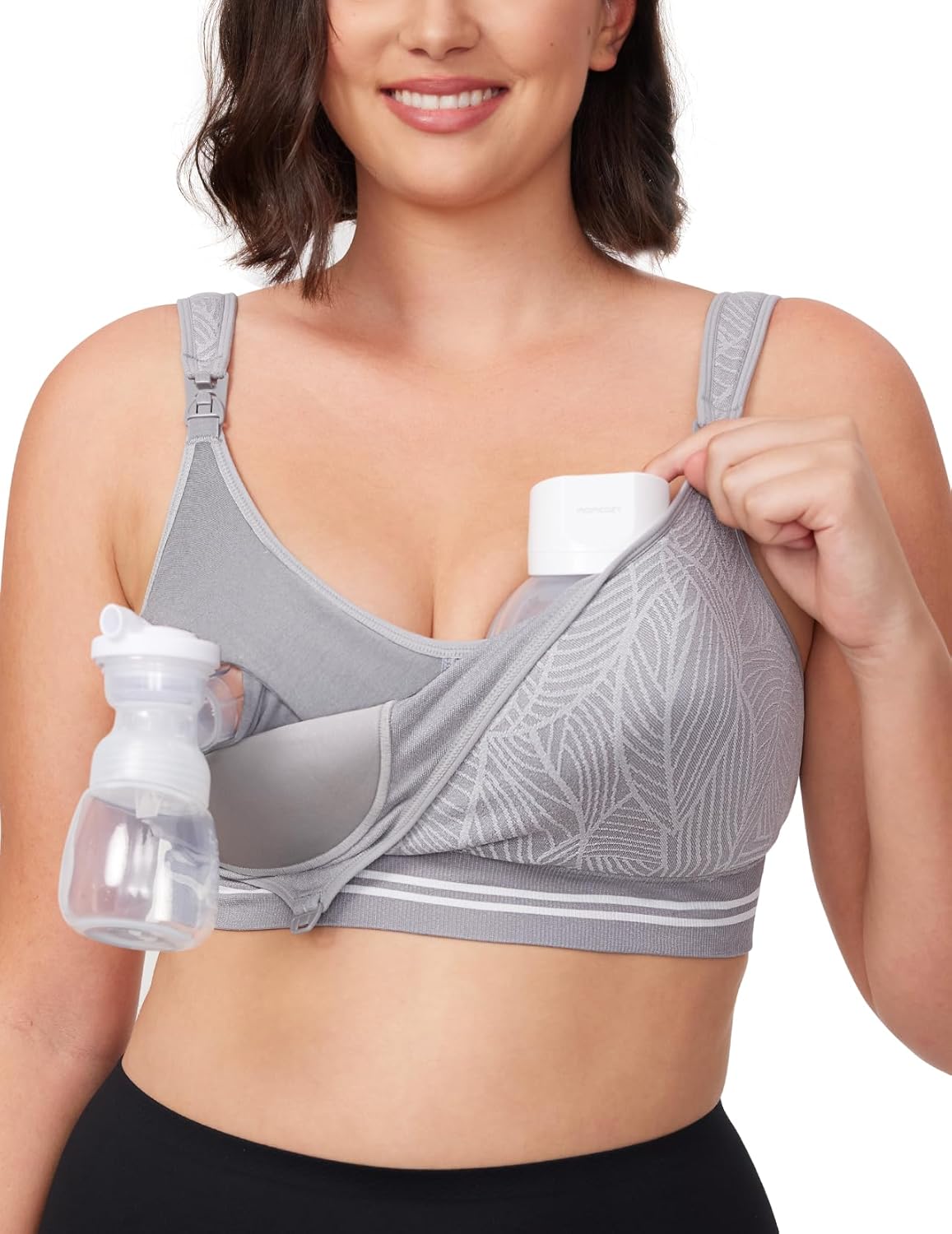 Momcozy Seamless 4-in-1 Pumping Bra Hands Free, CozyFitClasp Pumping & Nursing B...