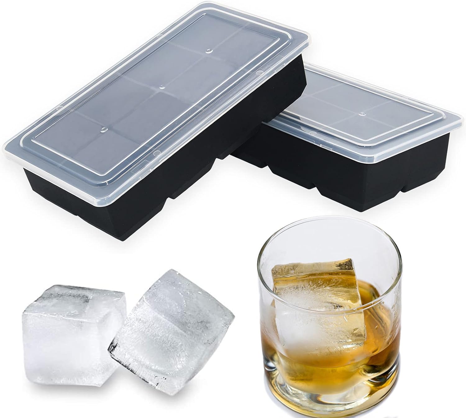 Bangp Large Ice Cube Trays with Lid,2 Pack Stackable Large Ice Cube Molds Make 1...