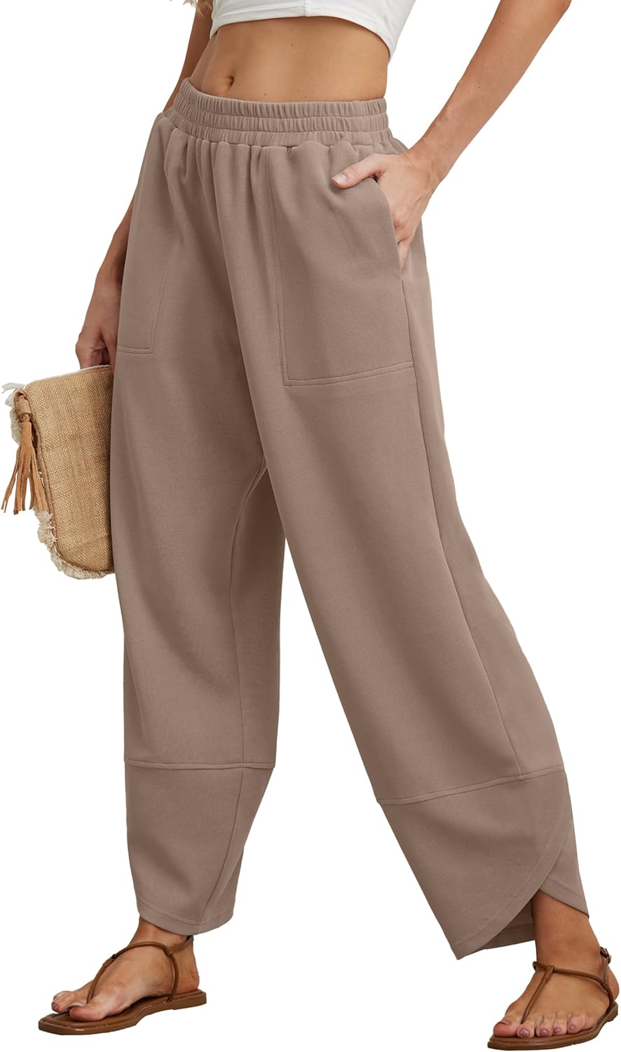 Womens Wide Leg Harem Pants Casual Loose Elastic Waist Solid Color Comfy Palazzo...