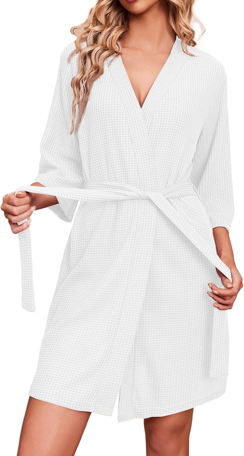 Ekouaer Bathrobe, Unique Robes for Women, Special Waffle Knit Bathrobe, Soft Lig...
