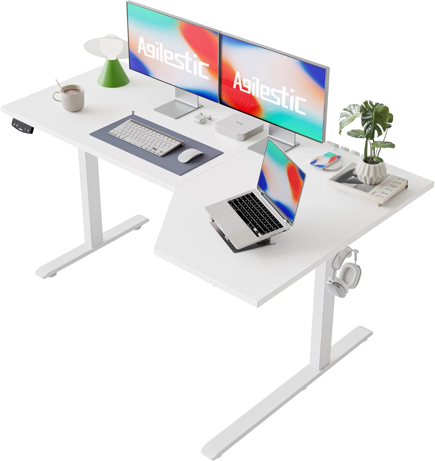 Electric Standing Desk, L-Shaped 59 Inches Height Adjustable Desk, Sit and Stand...