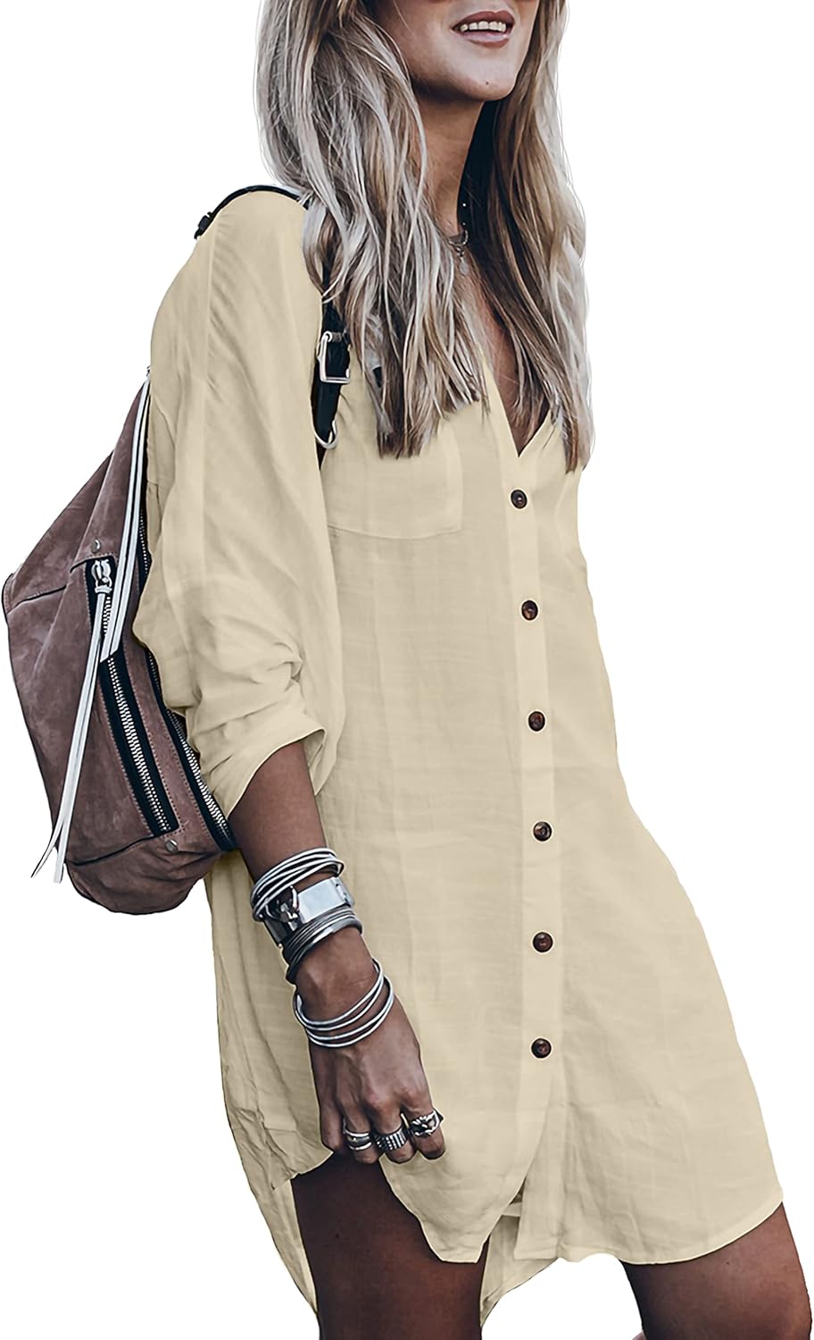 Women's Swimsuit Cover Up, Special Silky Button Down Shirt Kimono, Innovative Su...