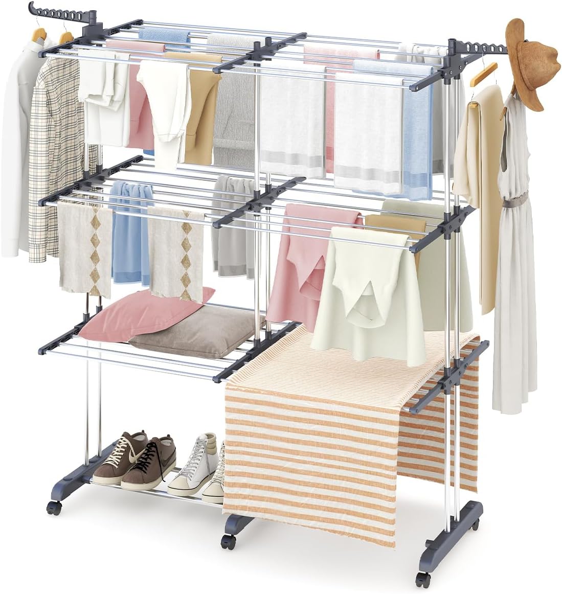 YORKING 4-Tier Clothes Drying Rack, Extra Large Clothes Airer Extendable 18-32M...